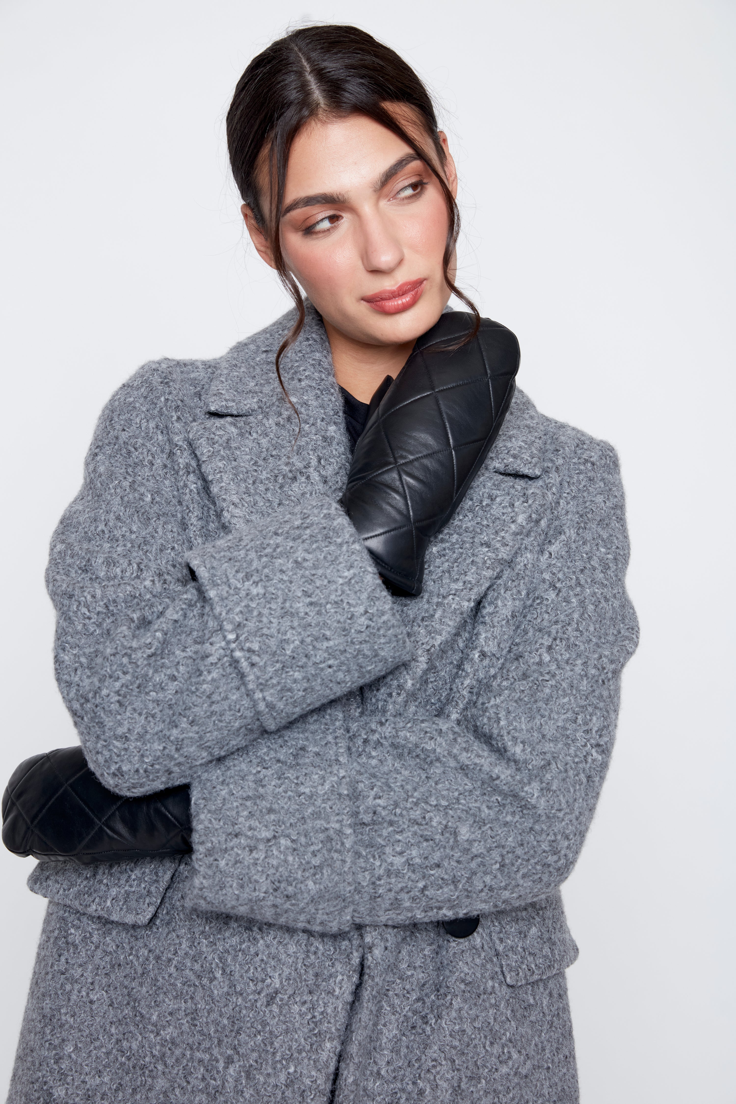 Solid boucle double breasted coat