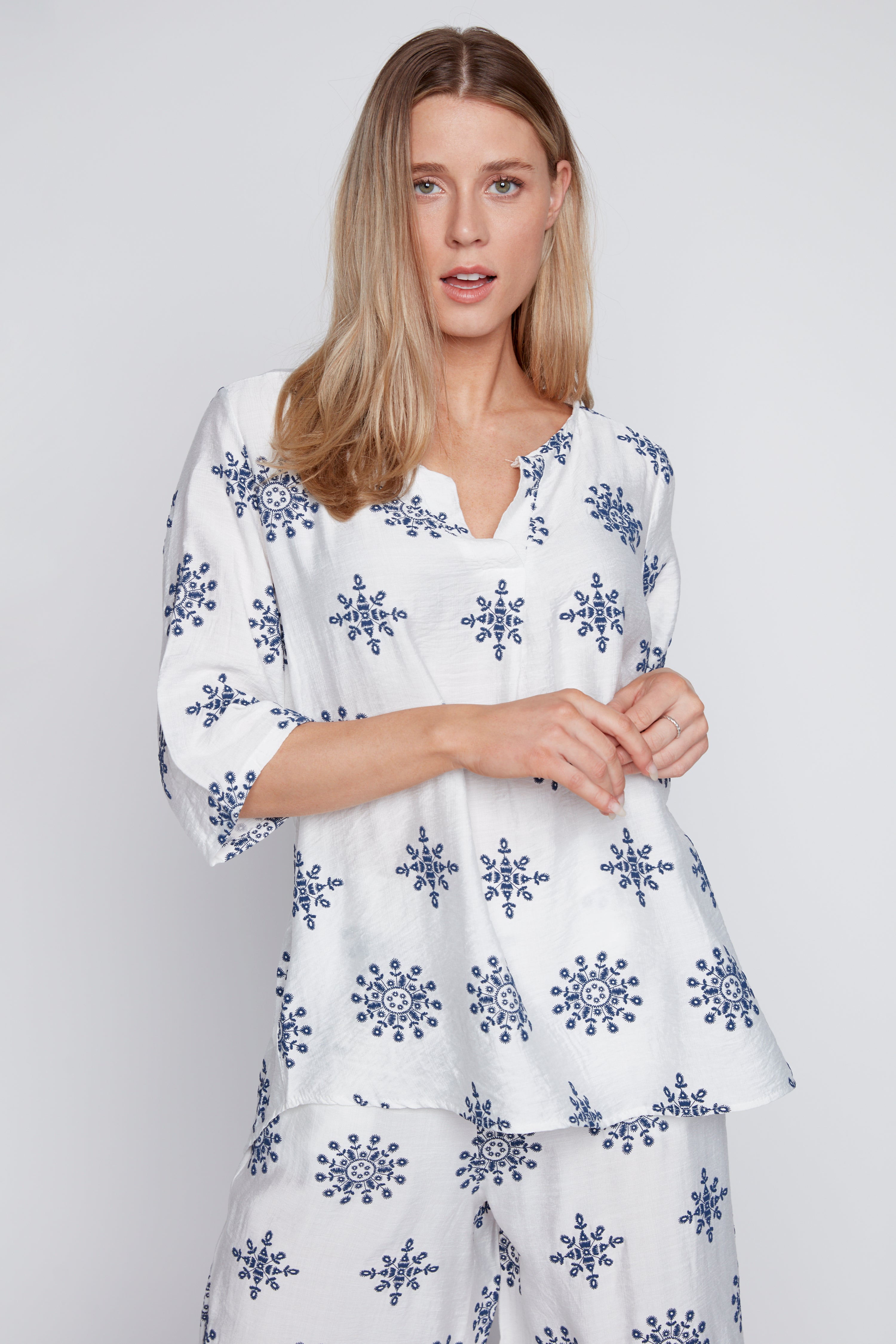 Printed V-neck top
