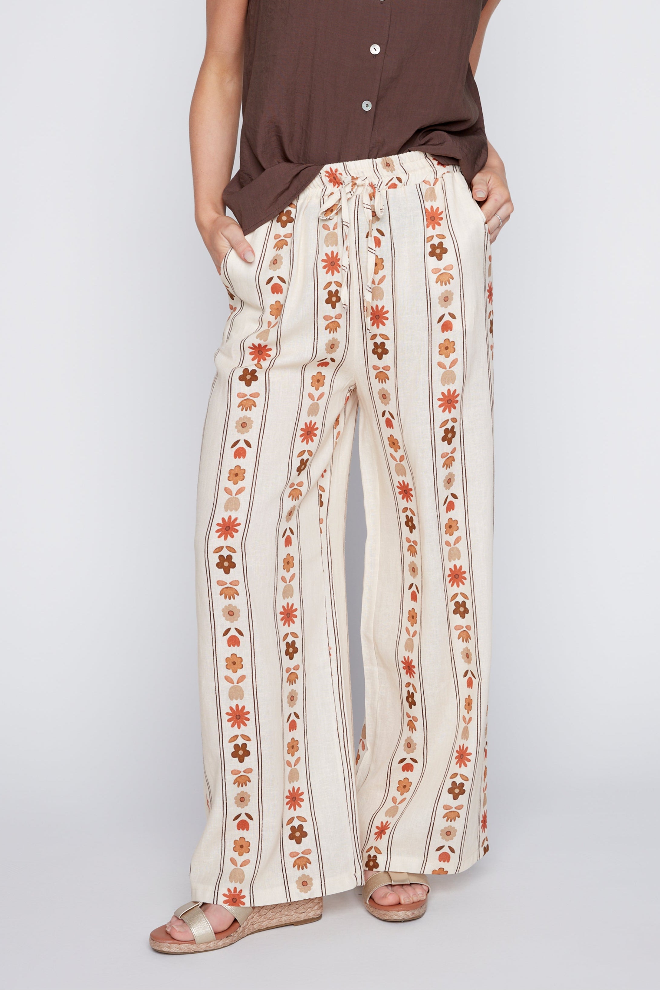 Printed linen palazzo pant