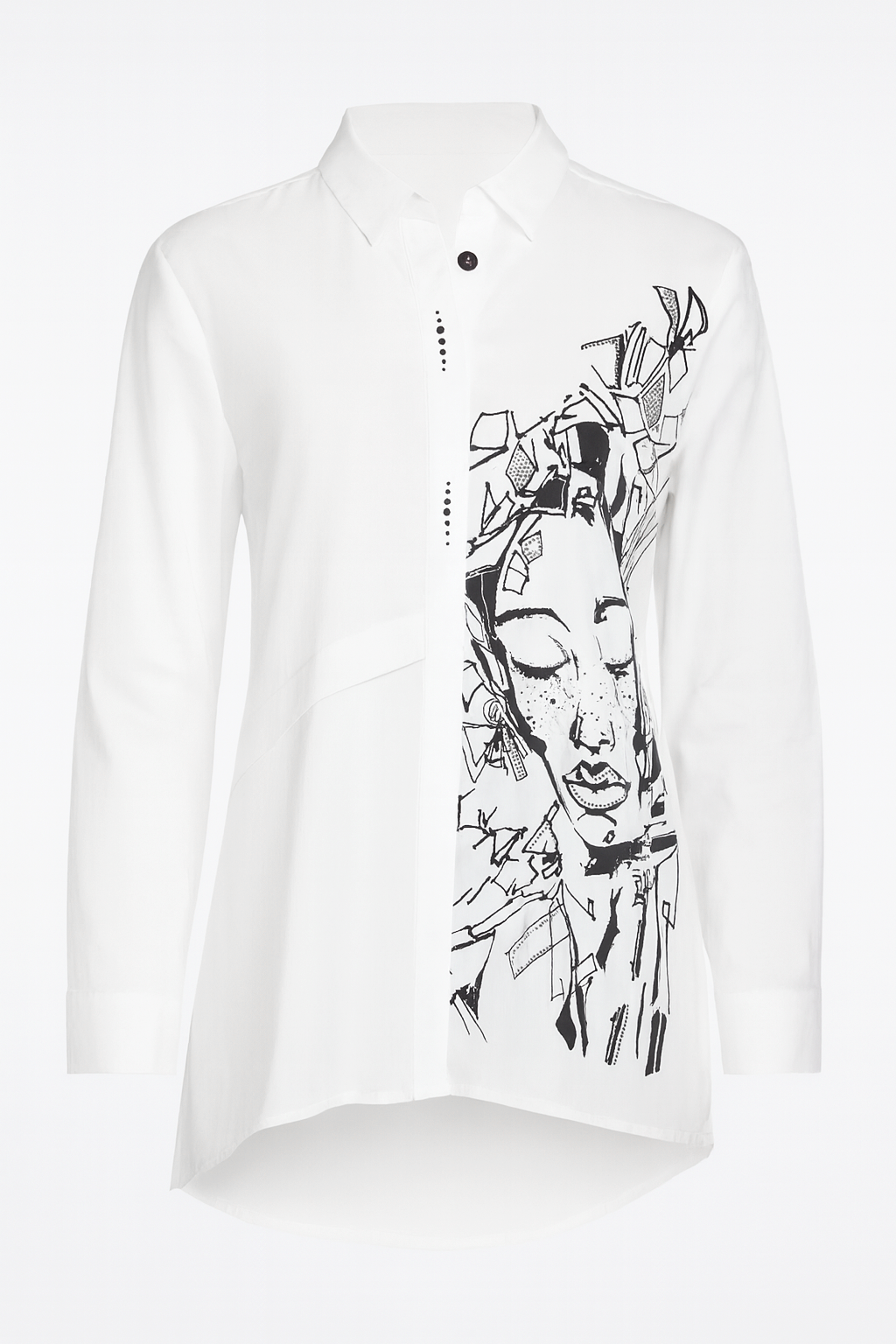 Portrait print hi-lo shirt