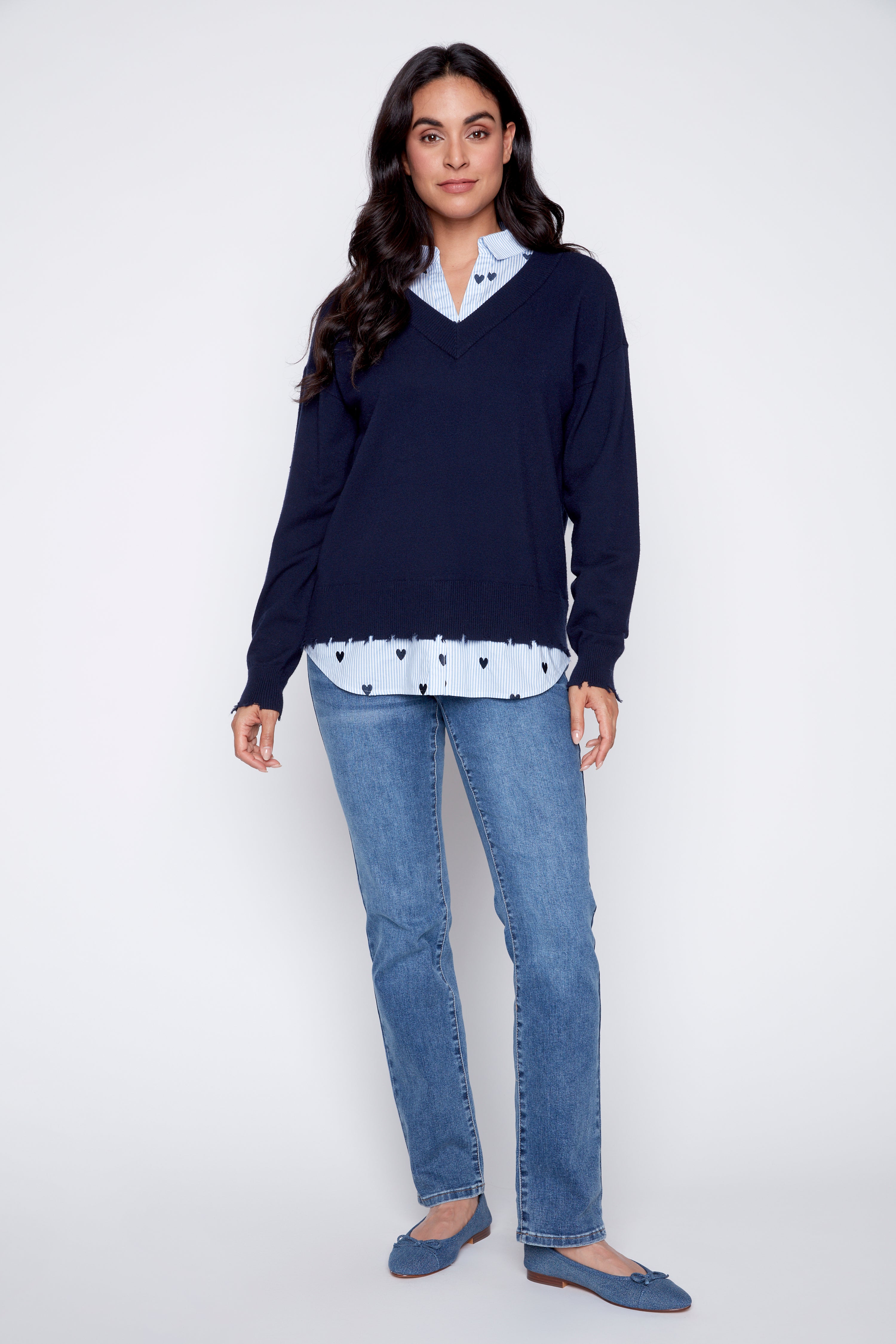 Hearts print fooler sweater