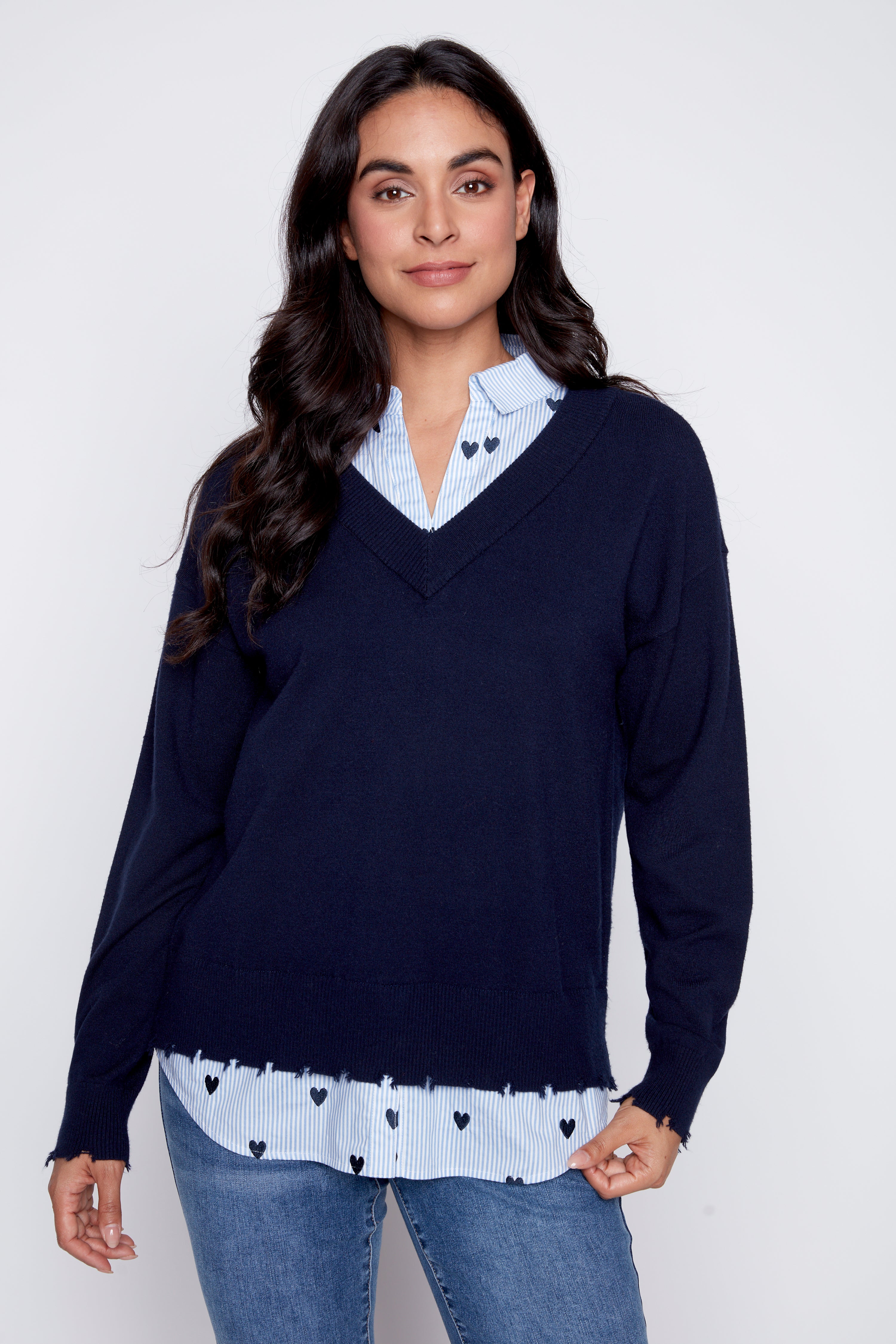 Hearts print fooler sweater