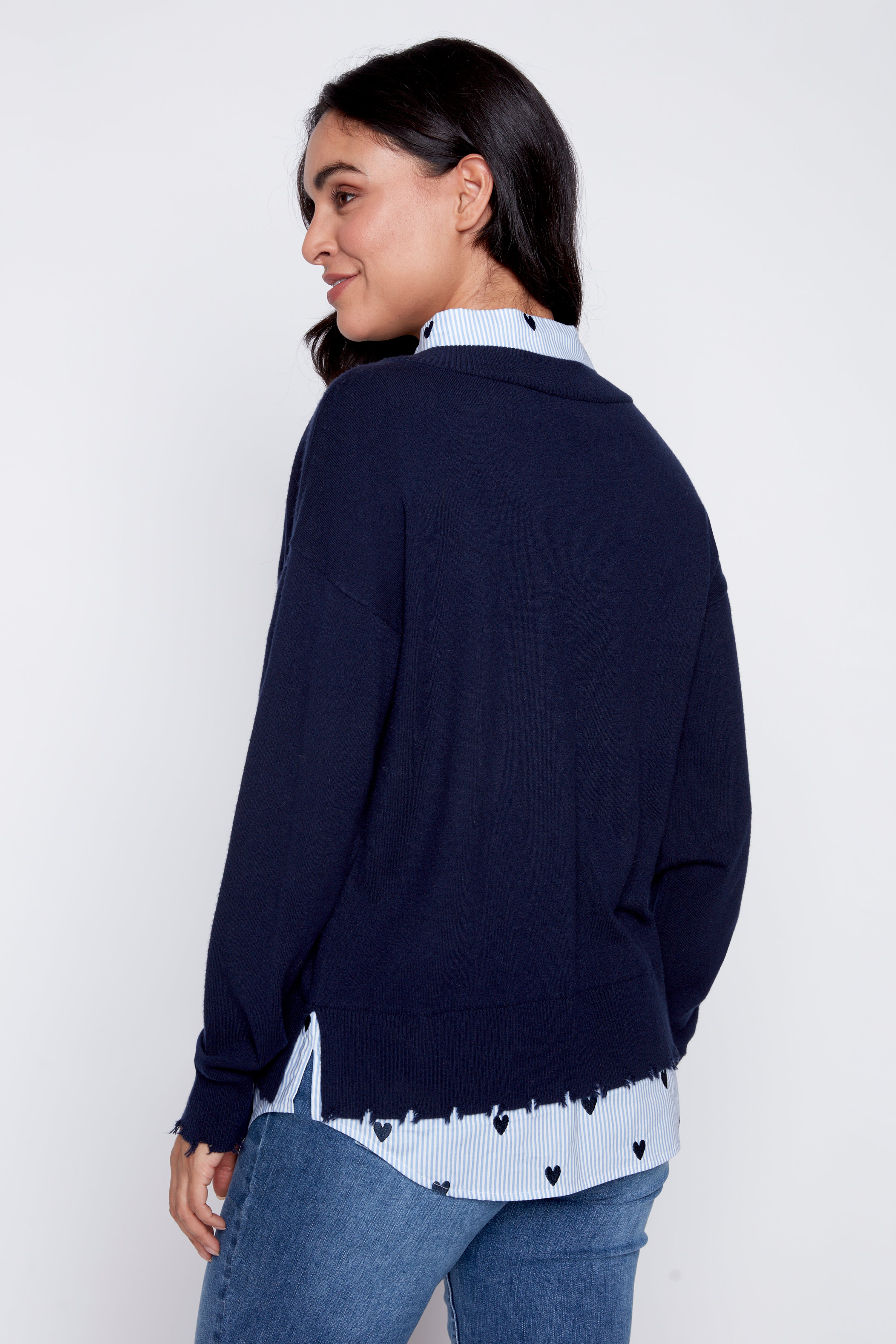 Hearts print fooler sweater