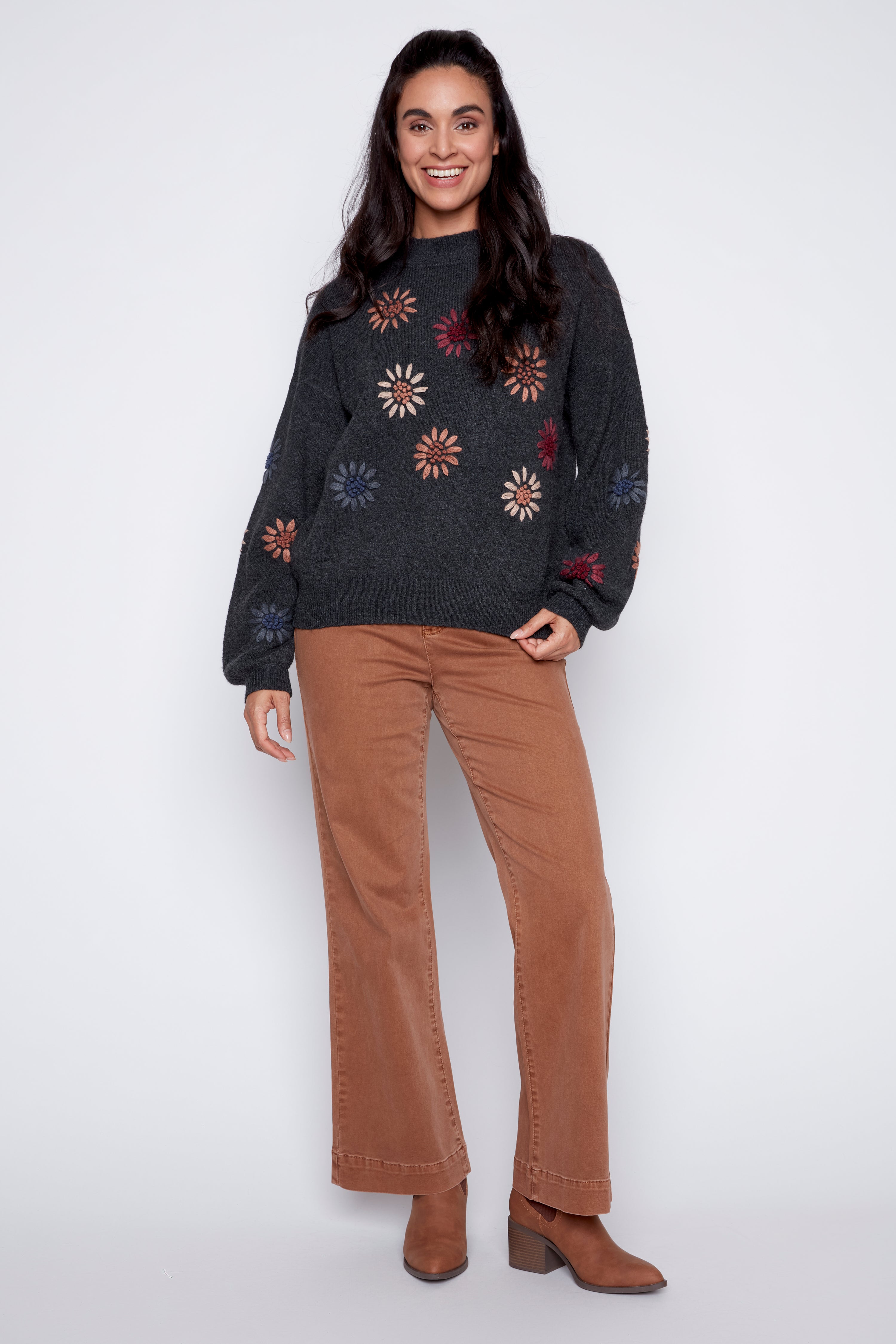 Floral embroidery sweater