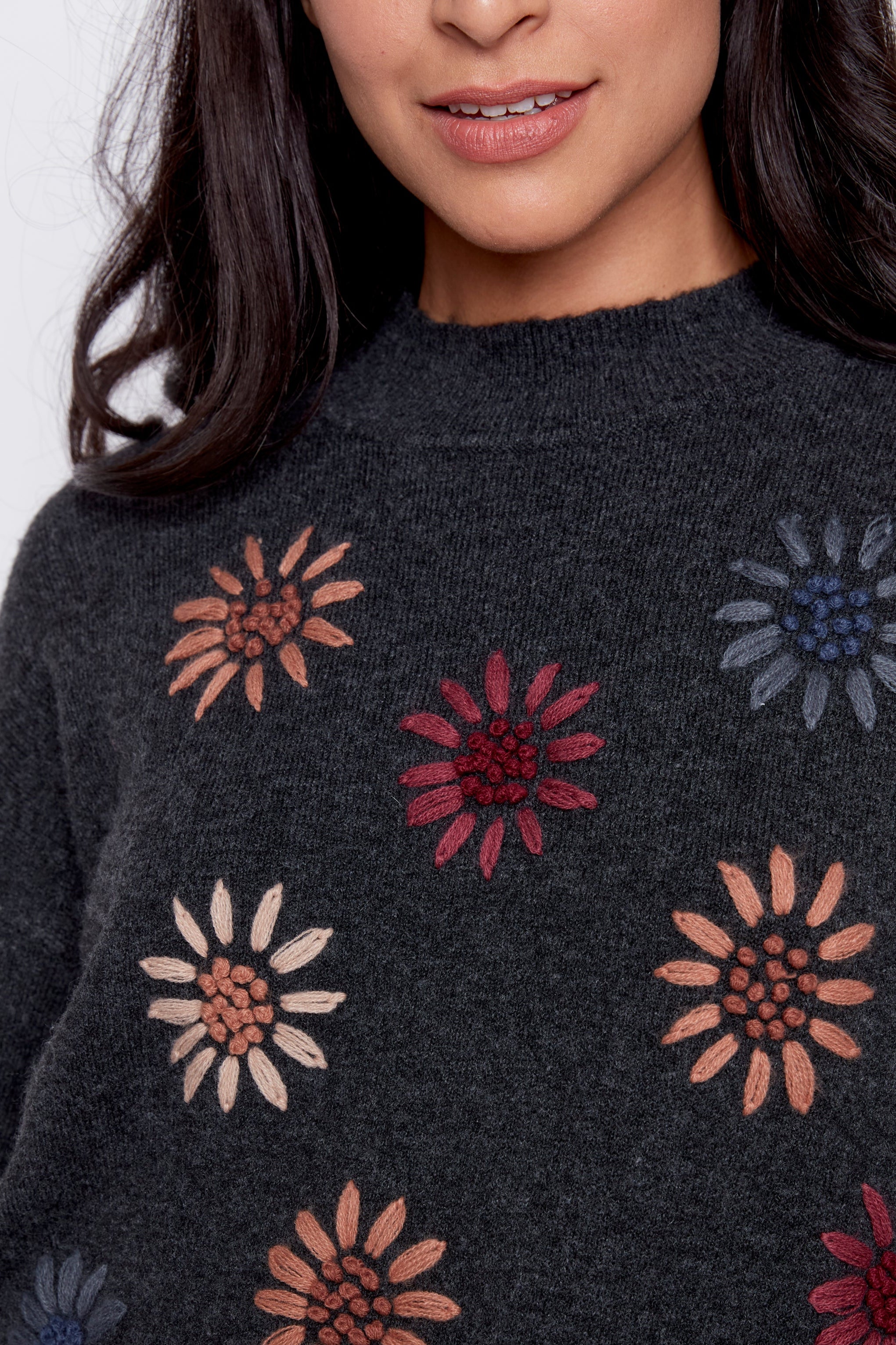Floral embroidery sweater
