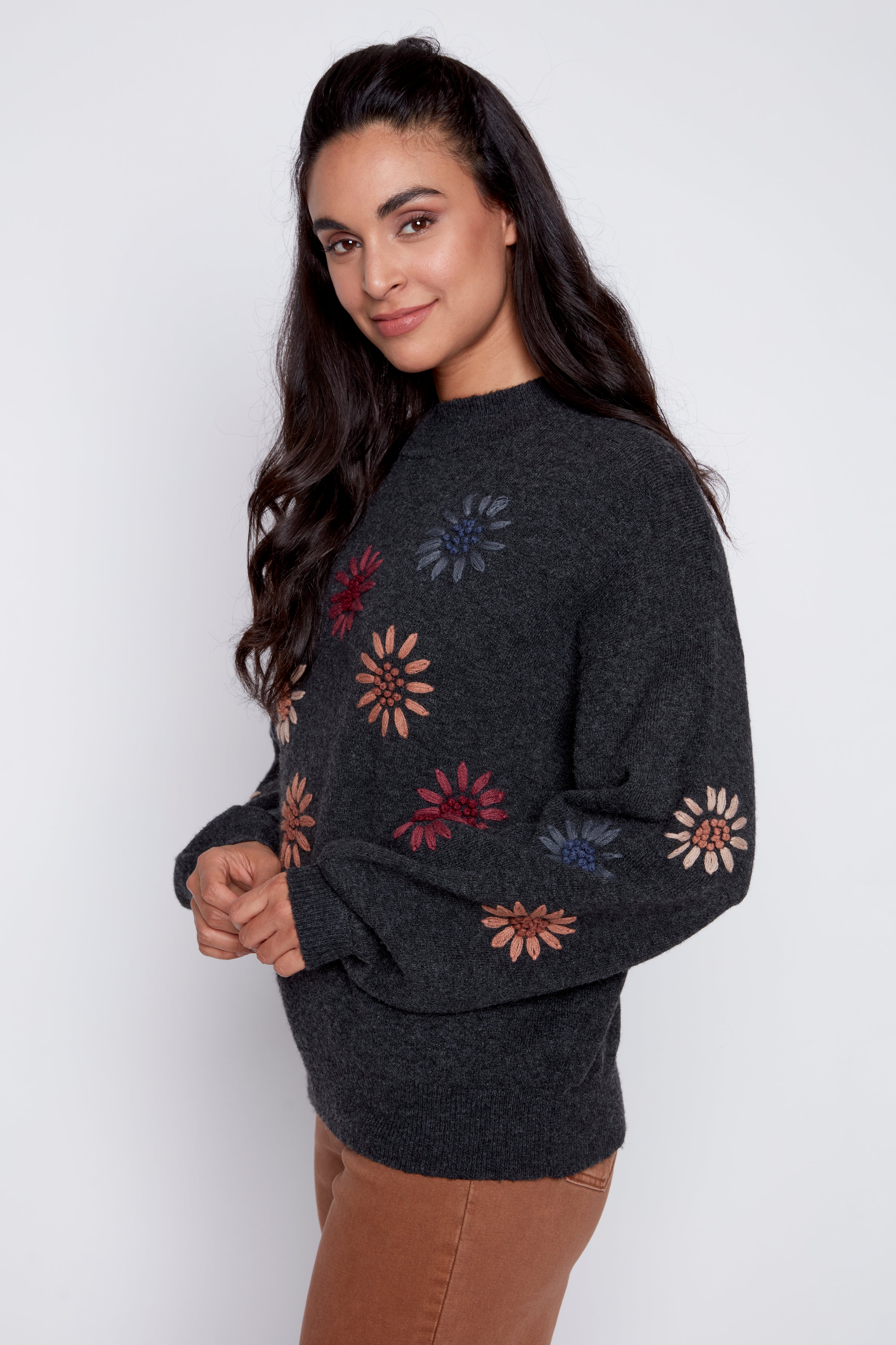 Floral embroidery sweater