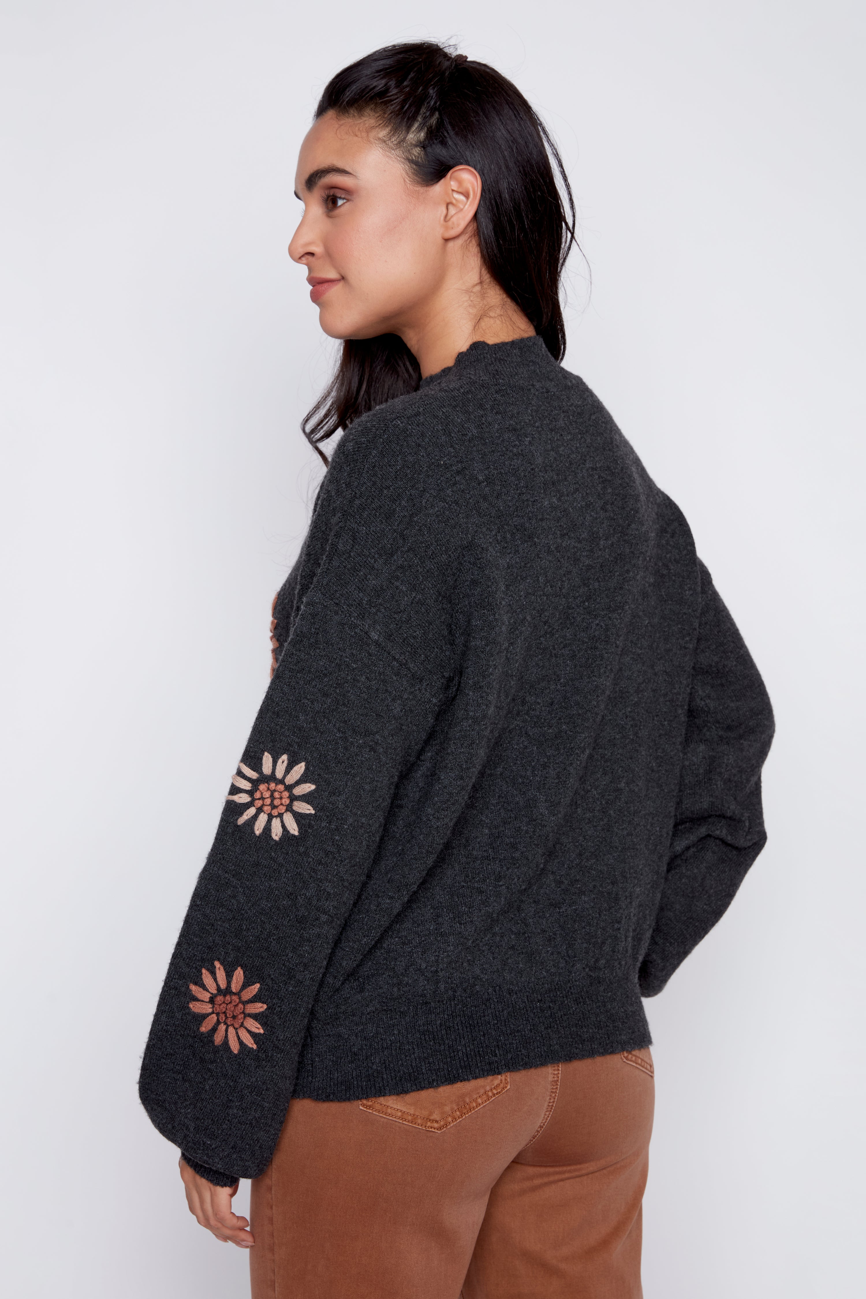 Floral embroidery sweater