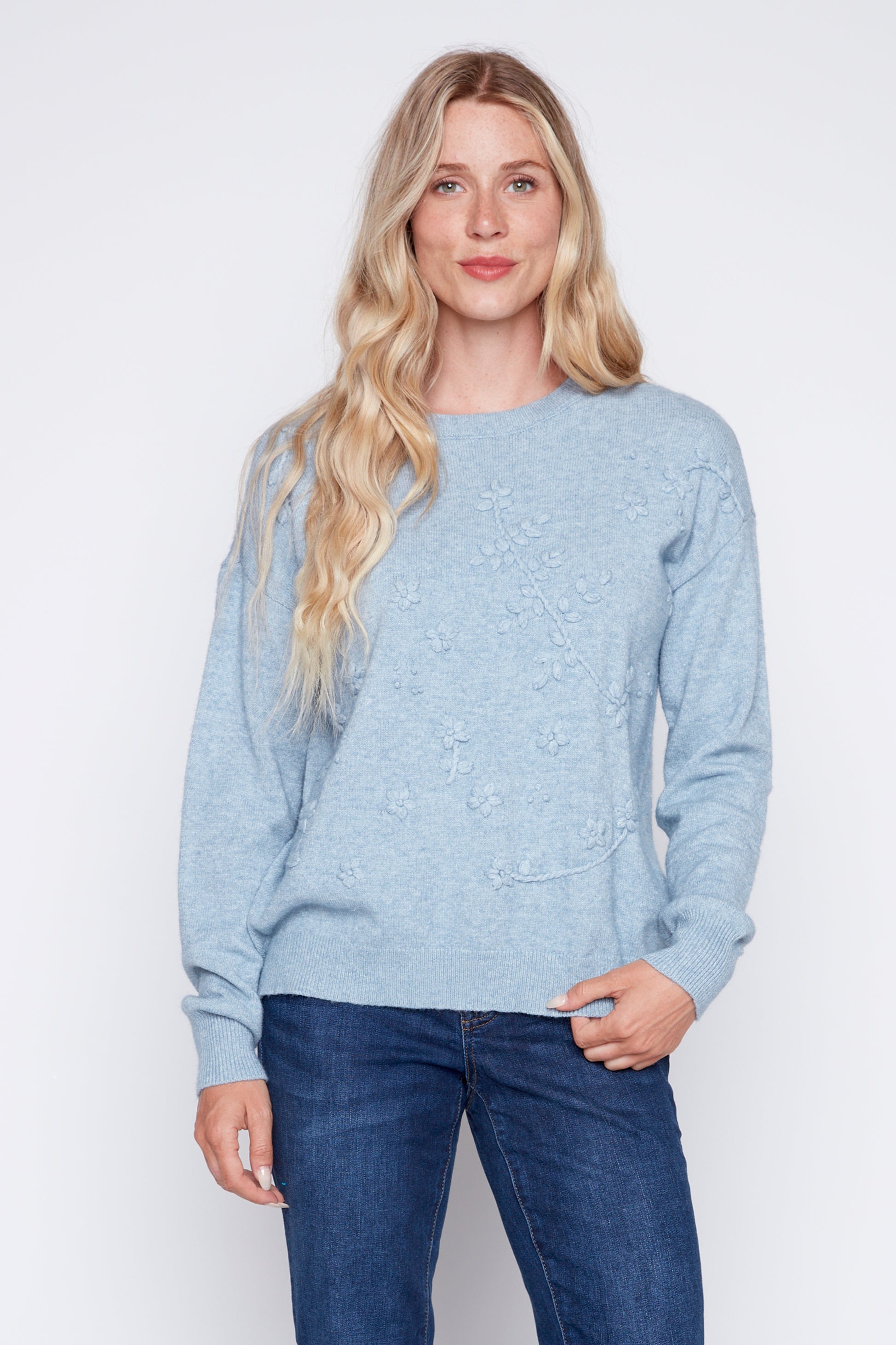 Tonal floral embroidery sweater