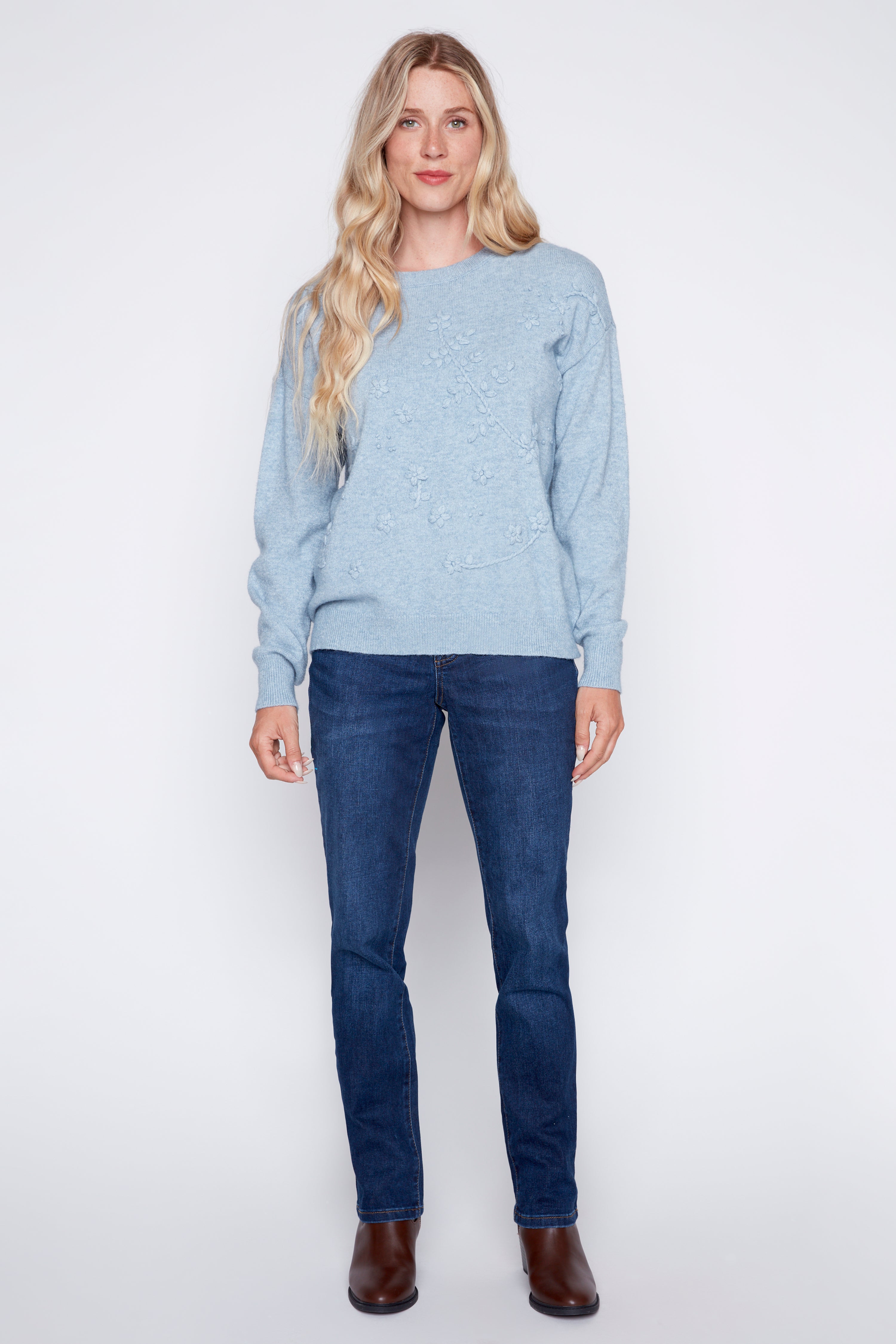 Tonal floral embroidery sweater