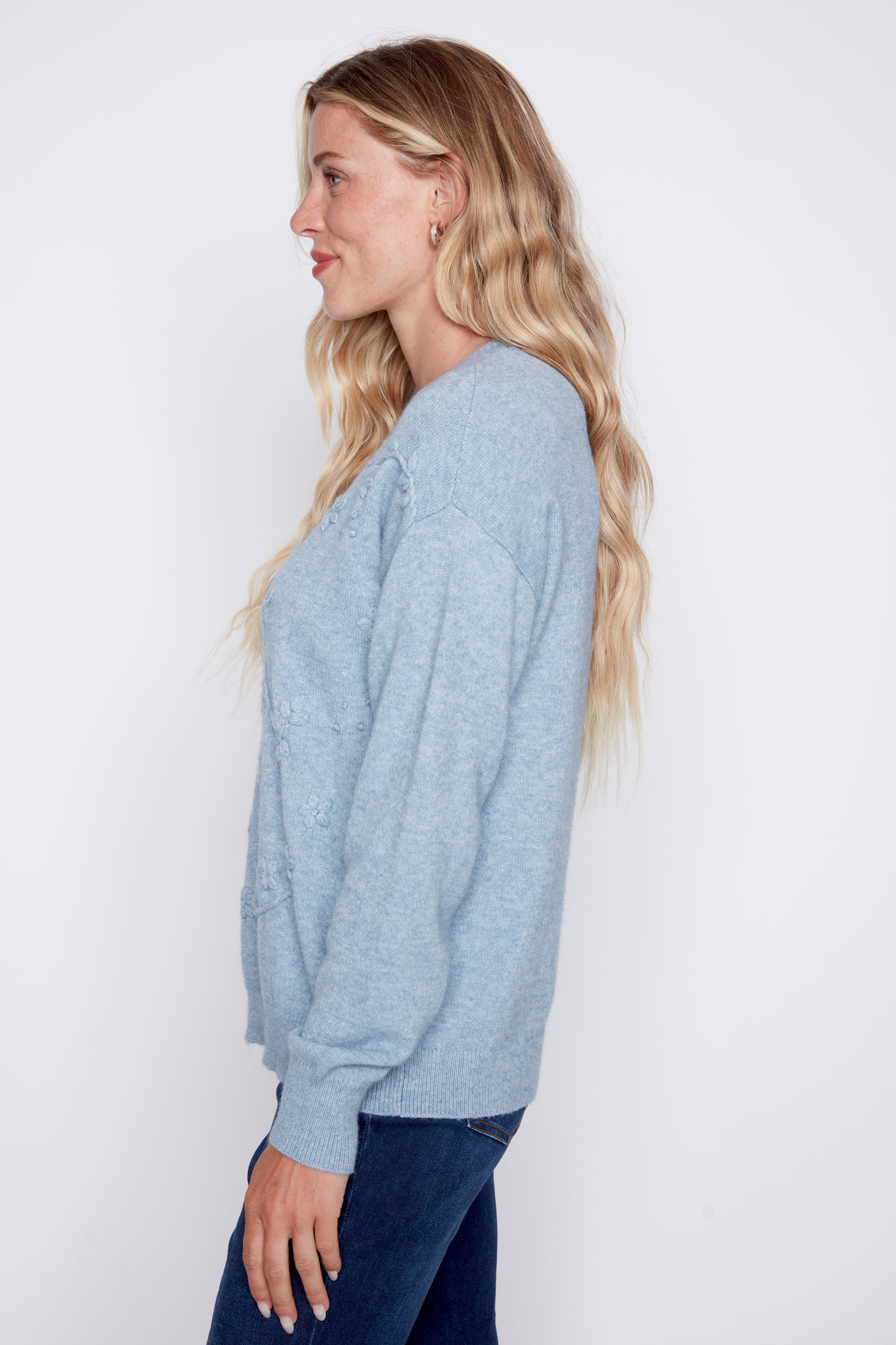 Tonal floral embroidery sweater