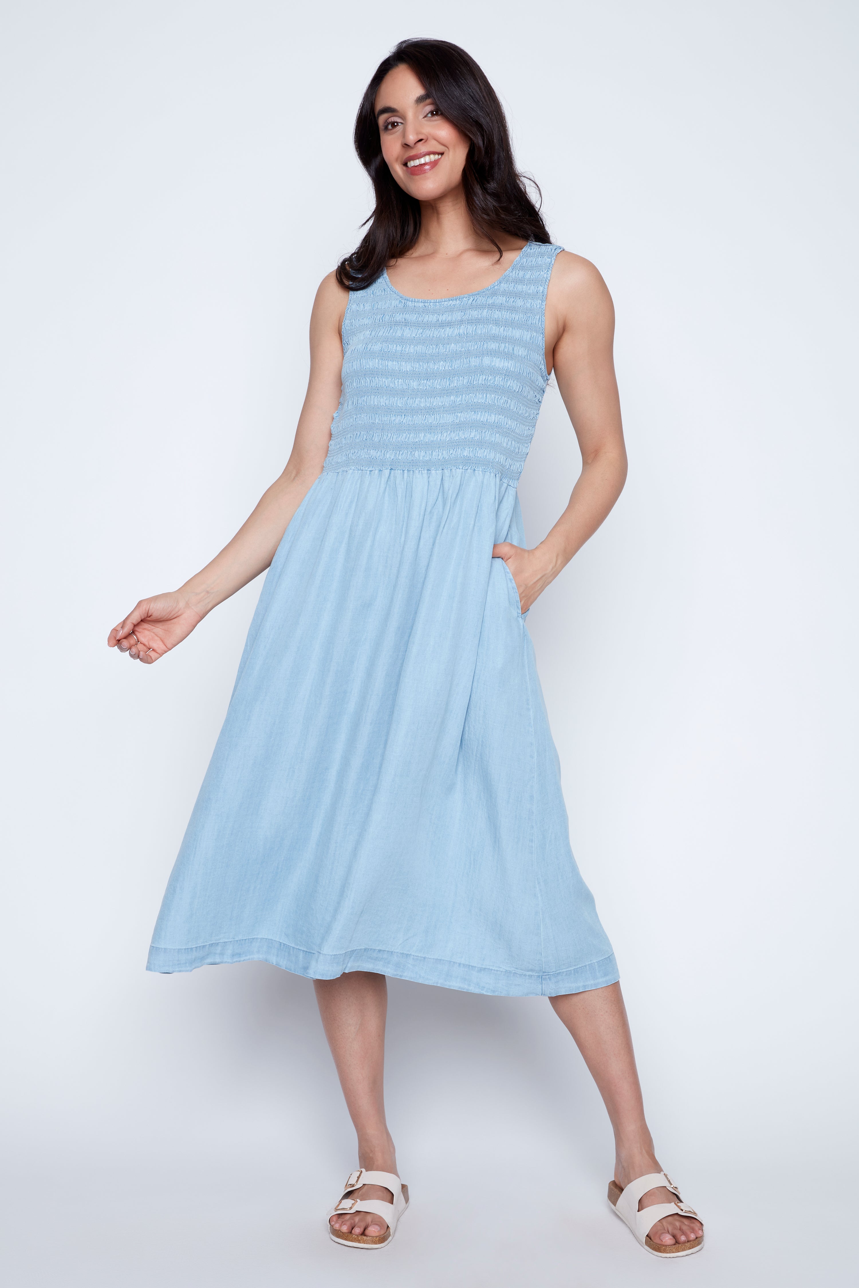 Smocked poplin dress