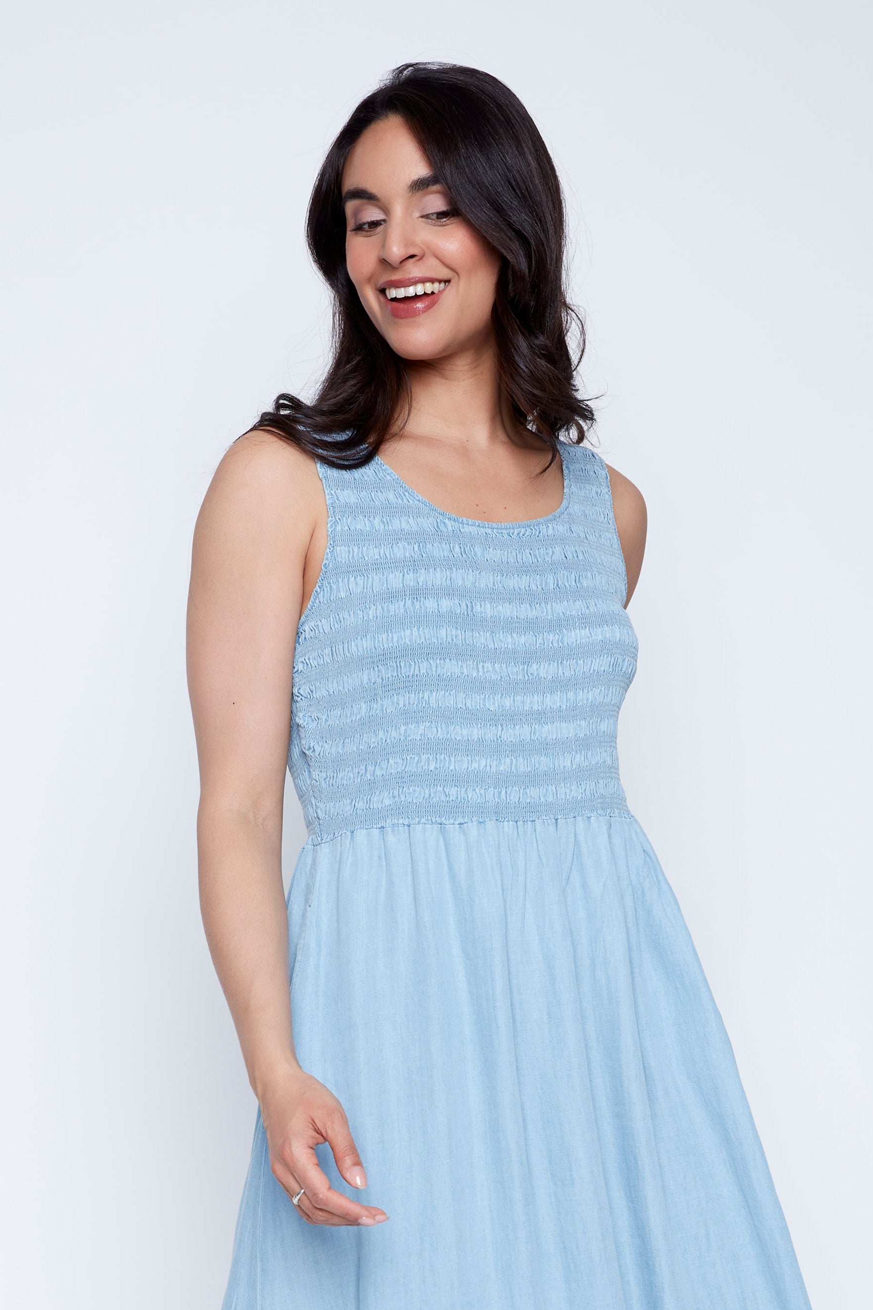 Smocked poplin dress