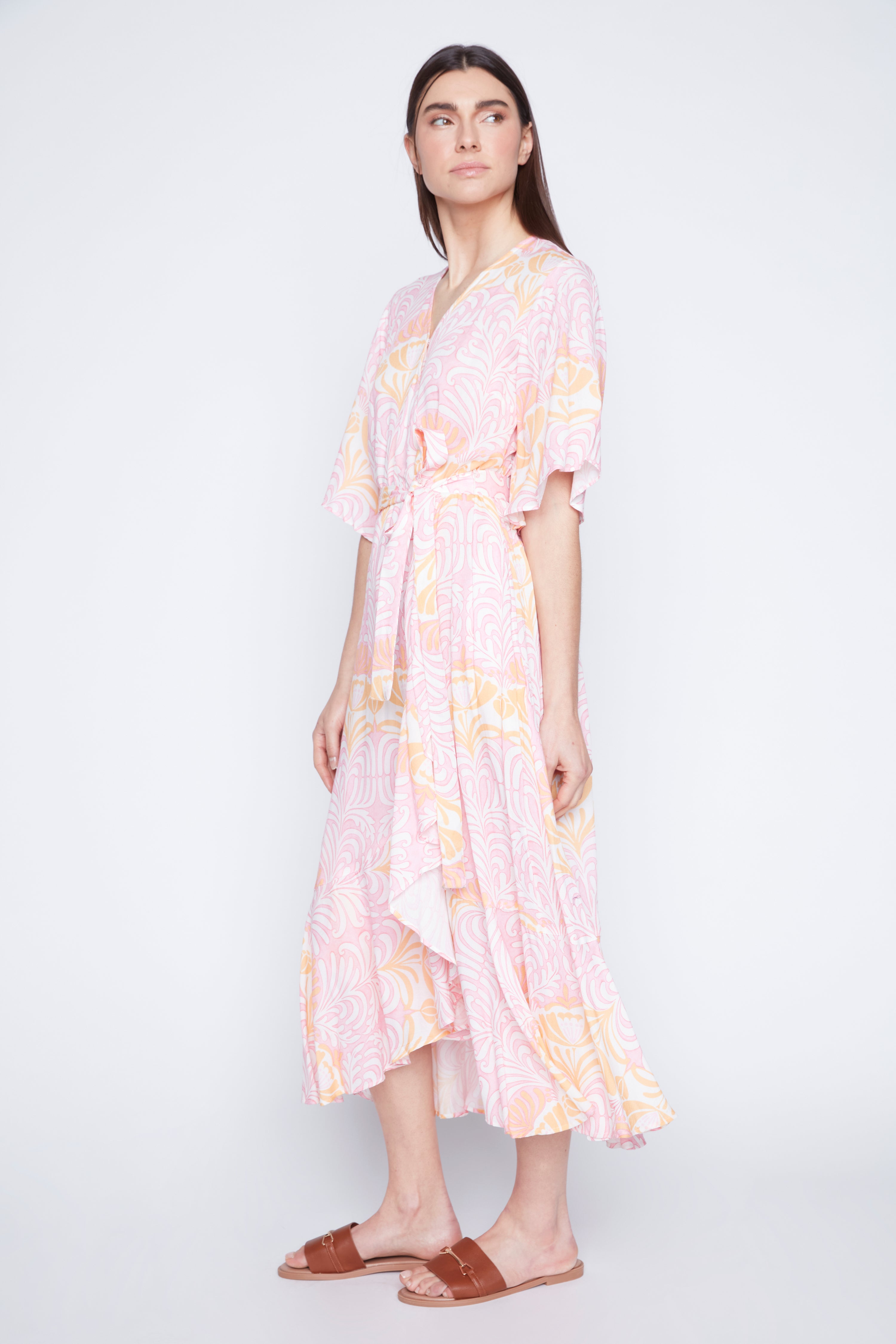 Faux wrap ruffle dress