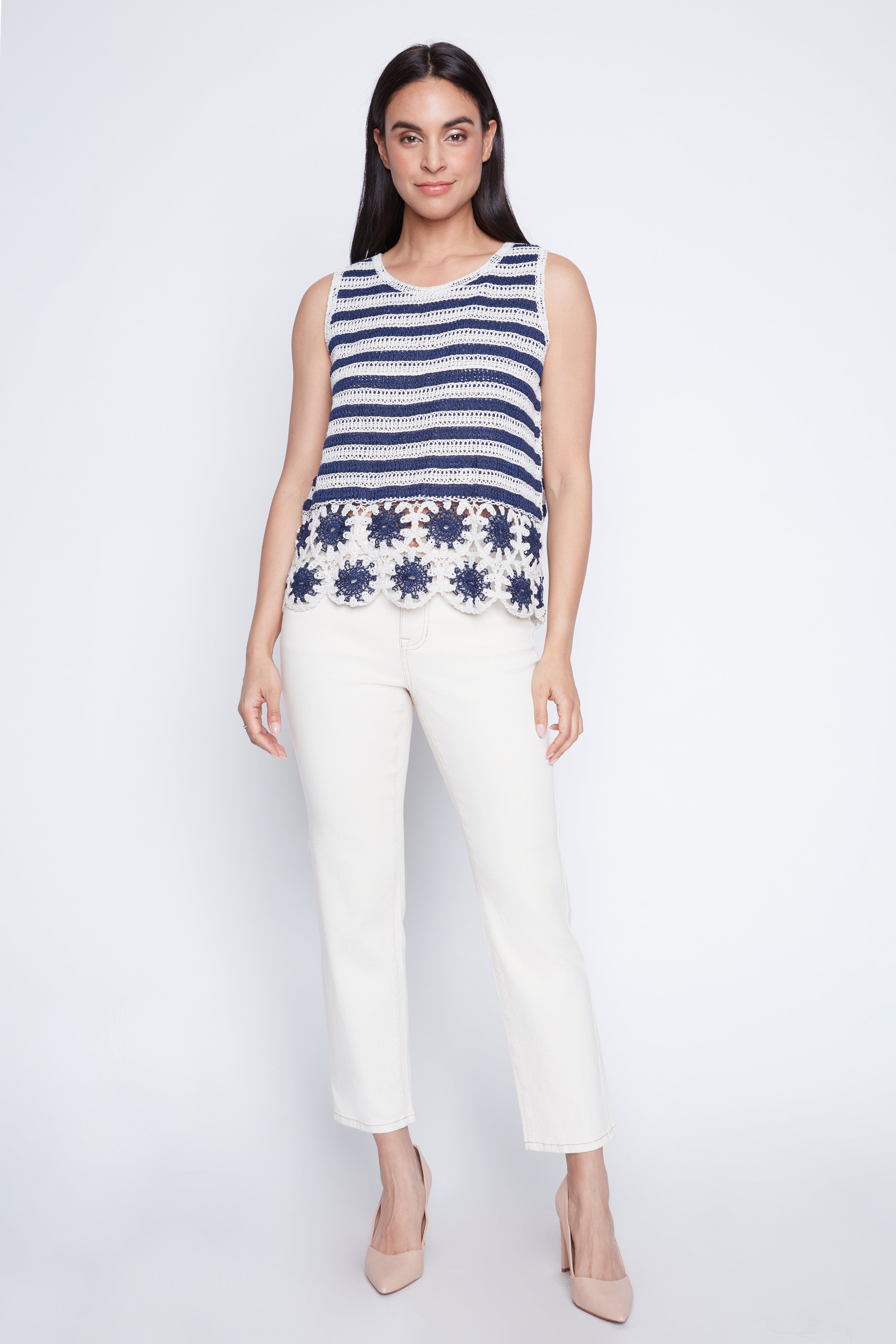 Floral border crochet top