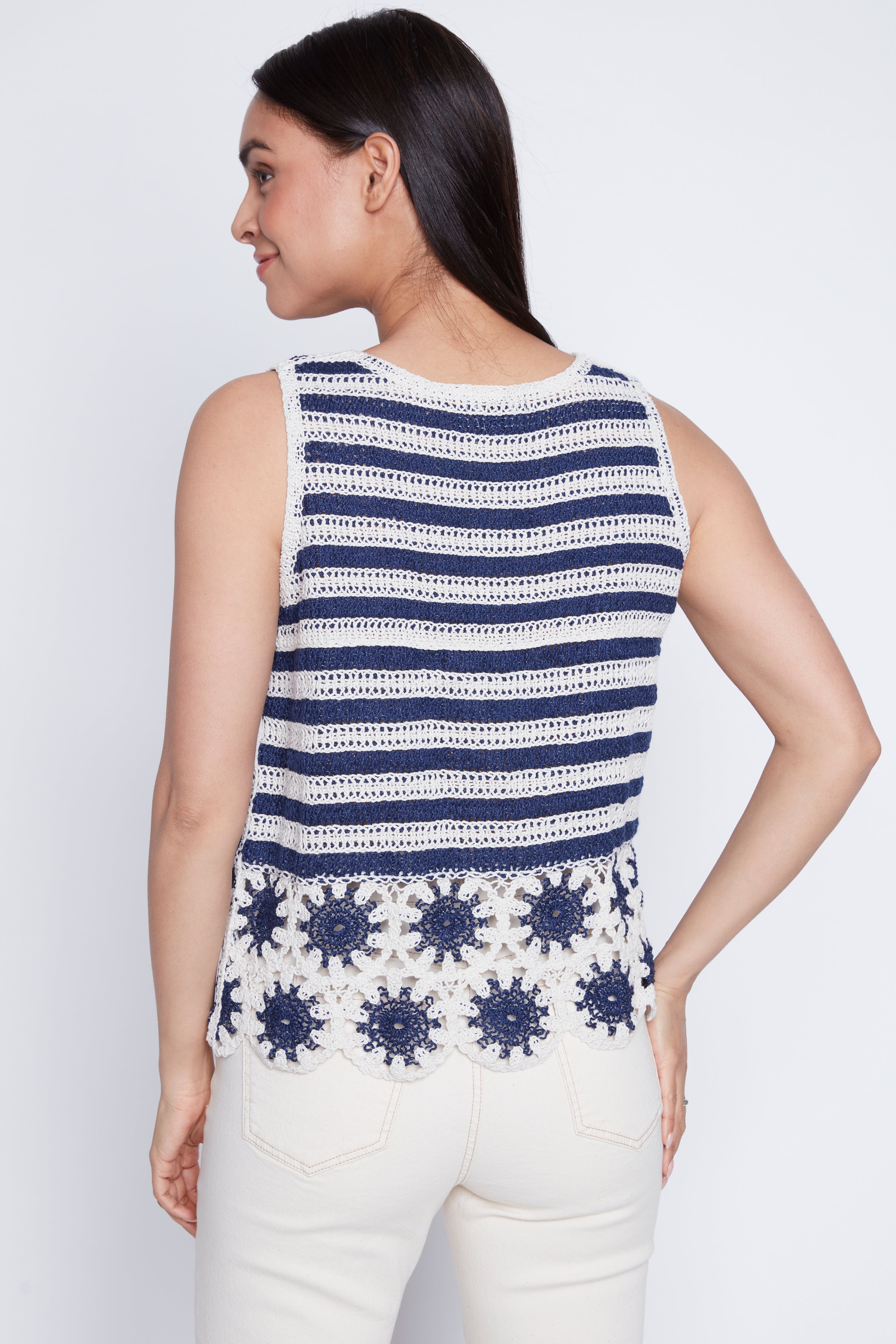 Floral border crochet top