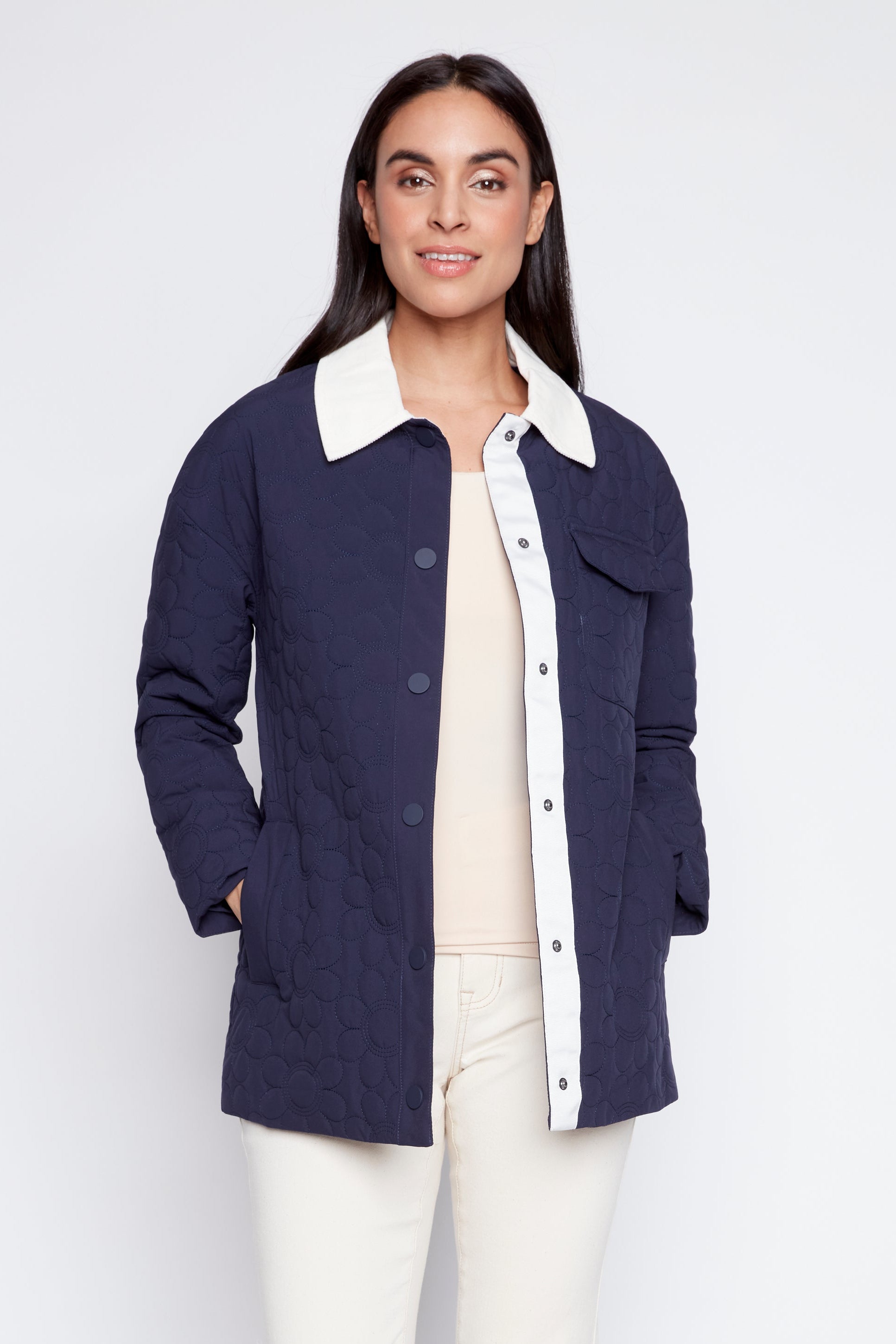 Floral embroidery quilted jacket