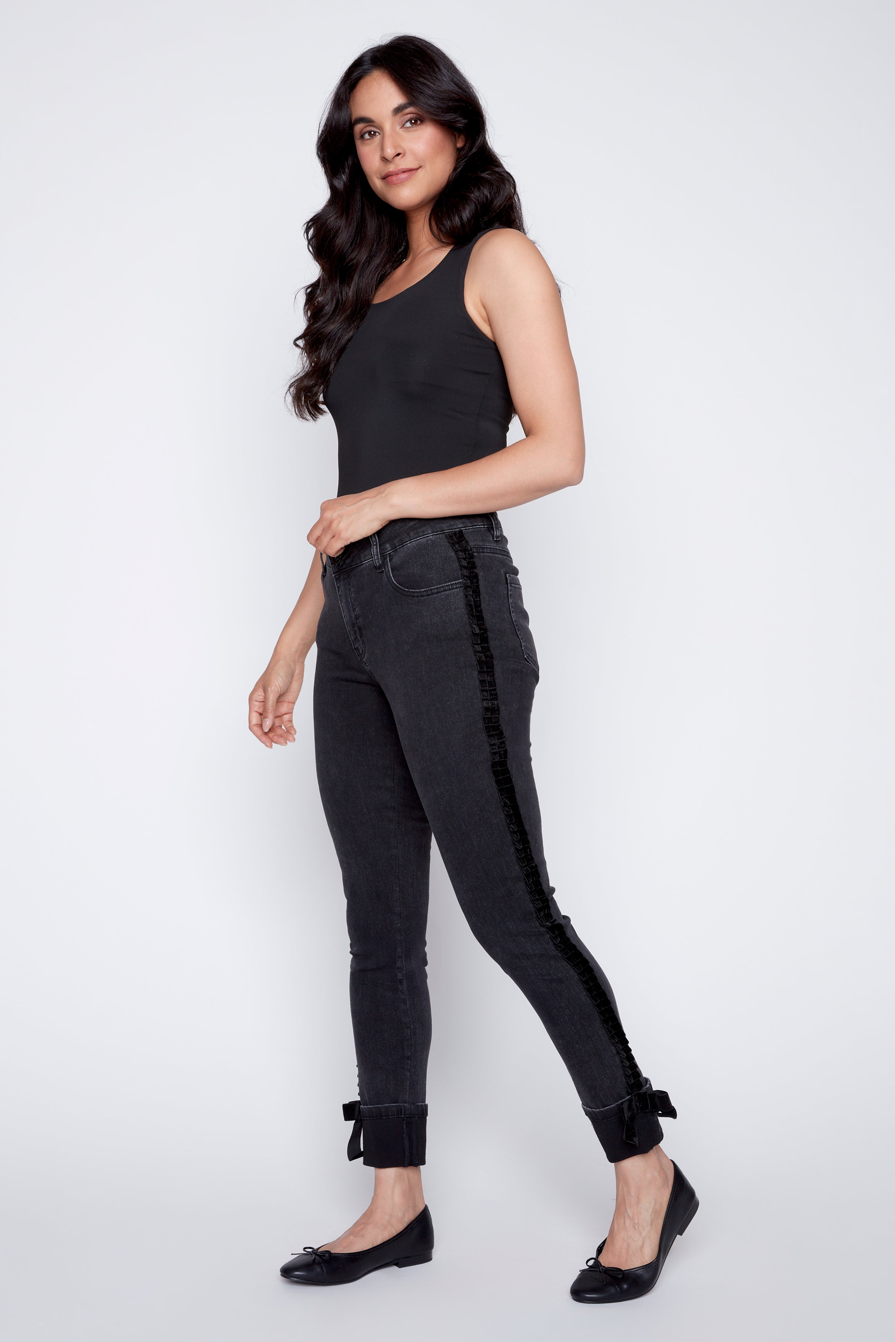 Braided skinny leg jean