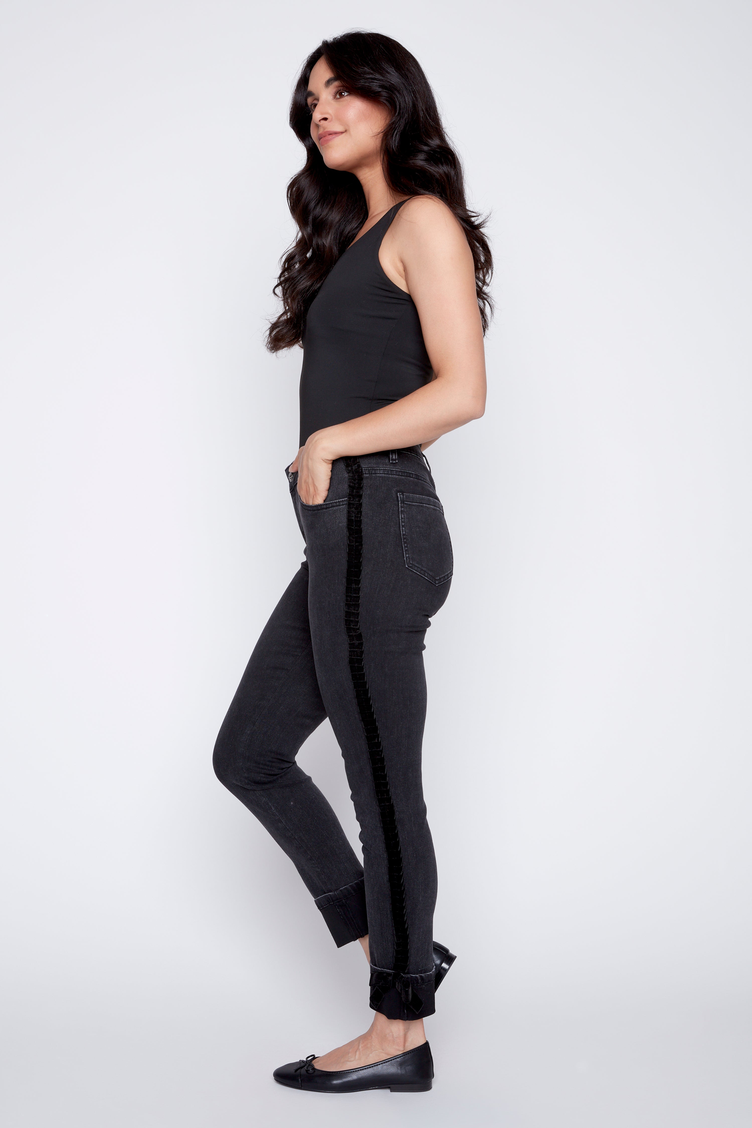 Braided skinny leg jean