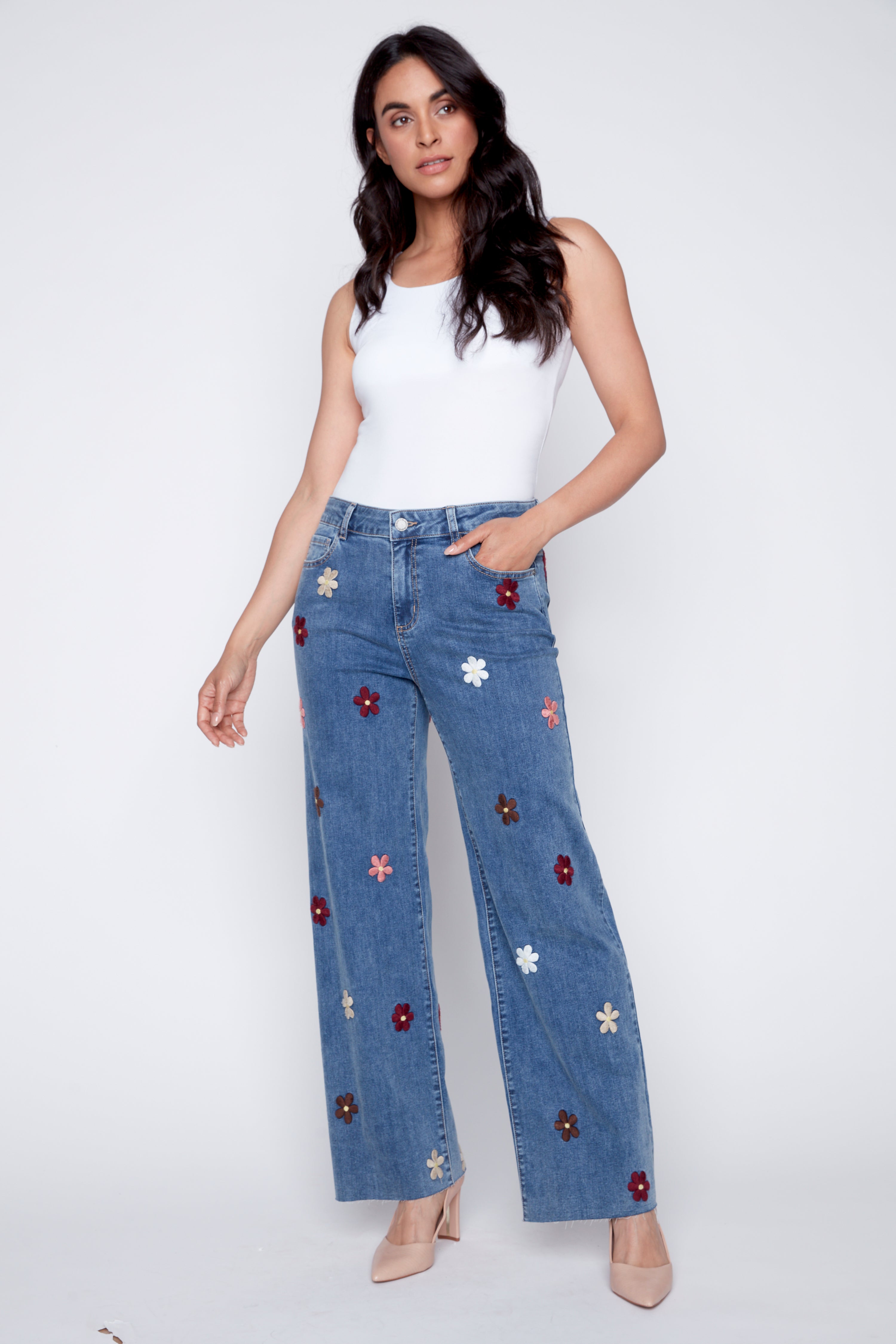 Flower embroidery jean
