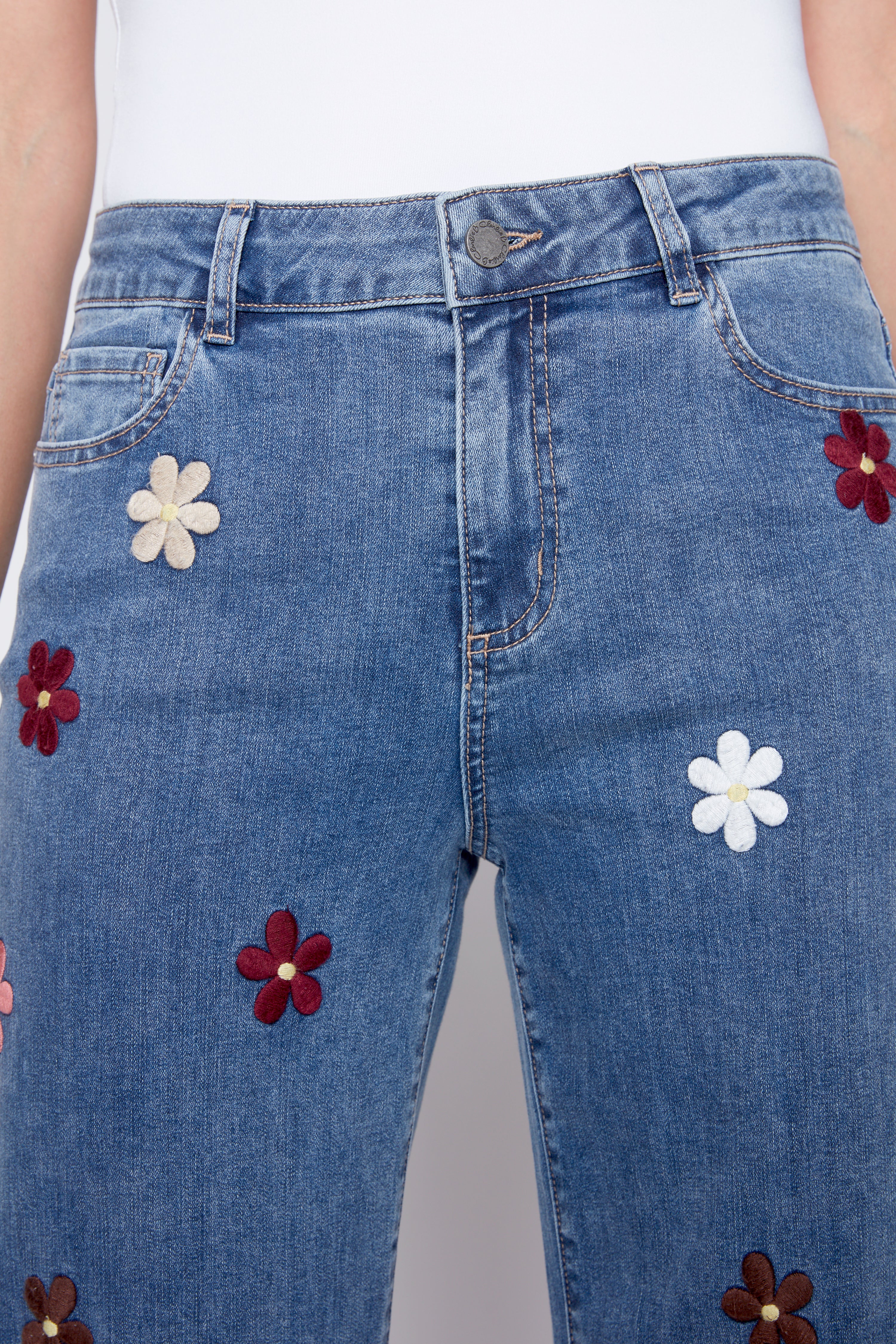 Flower embroidery jean
