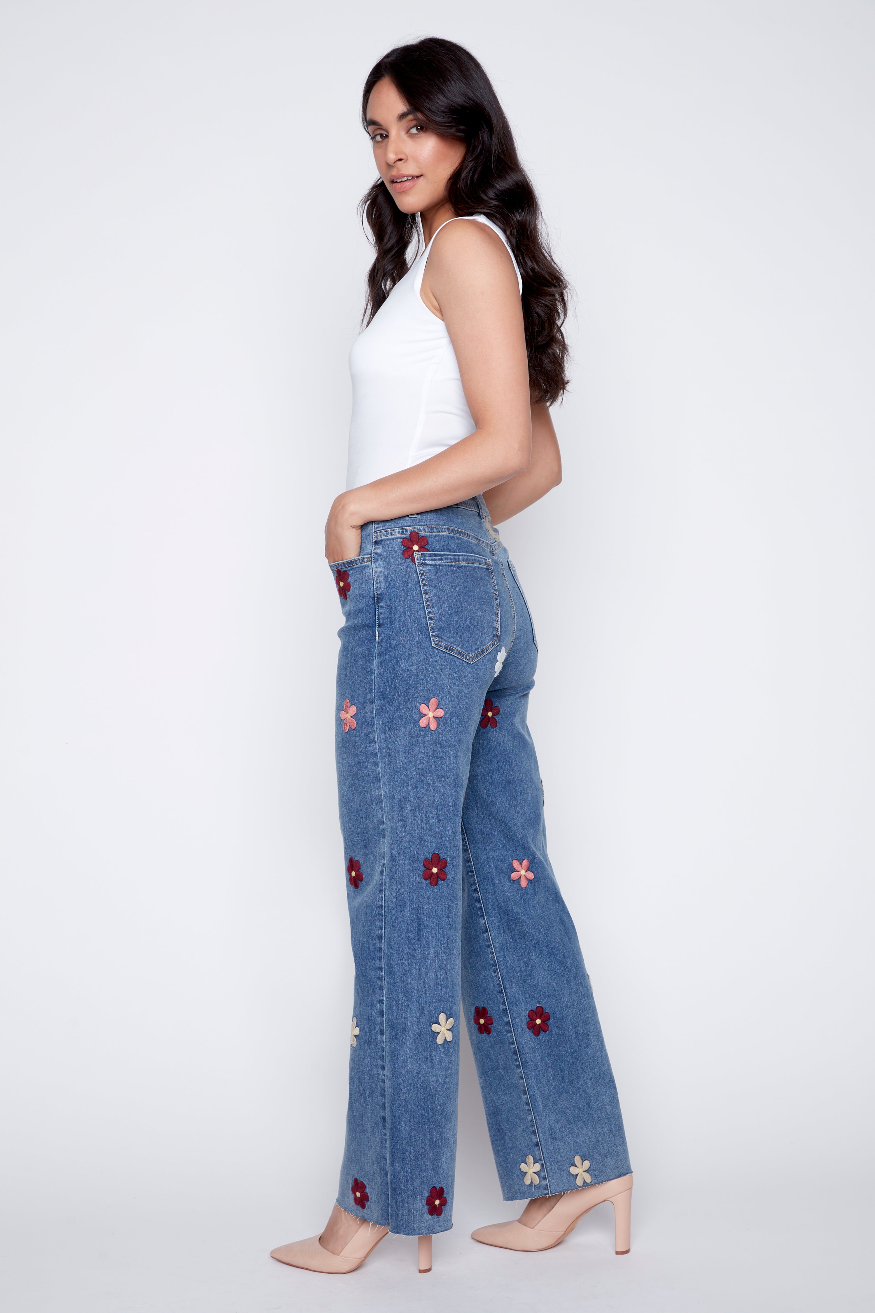 Flower embroidery jean