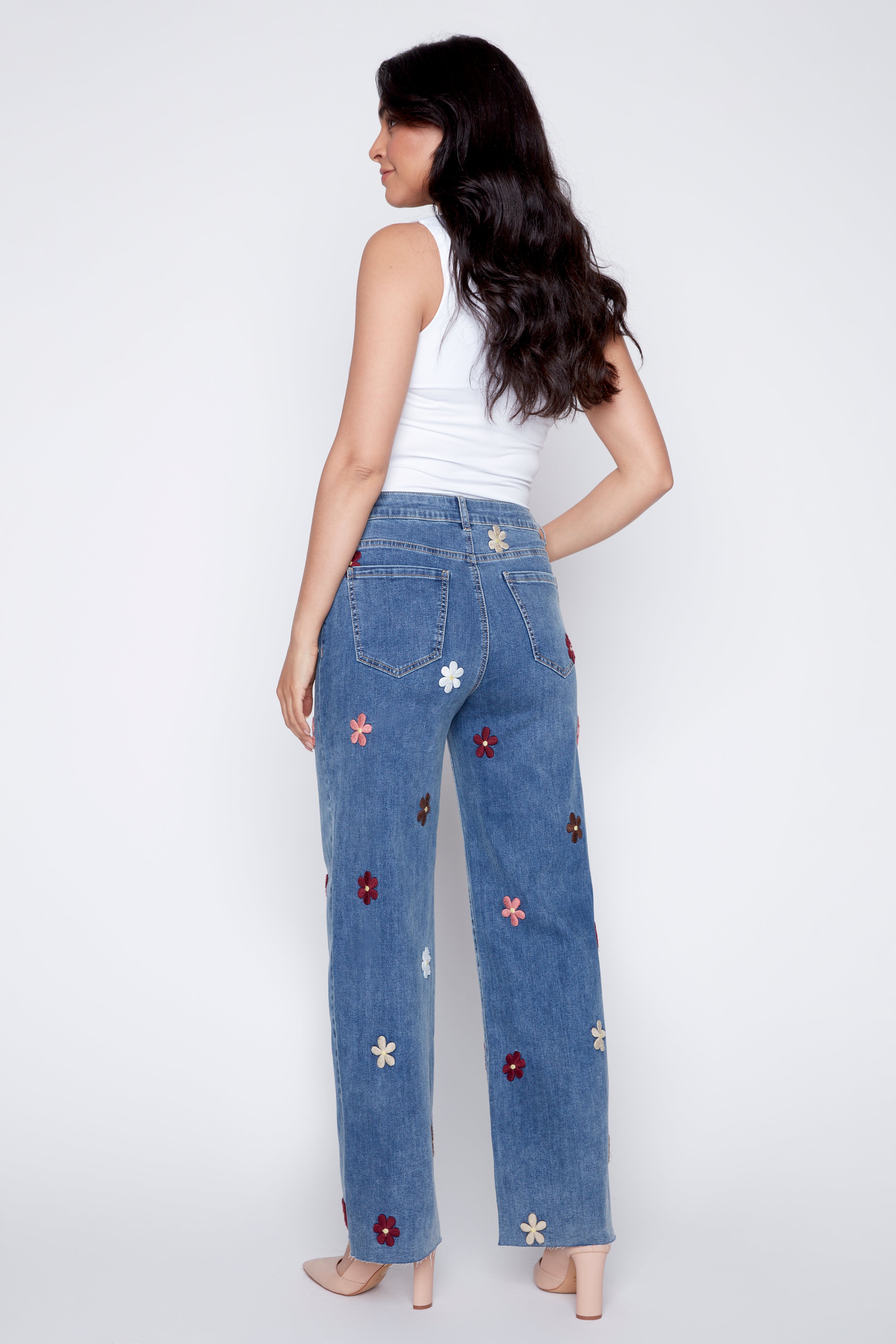 Flower embroidery jean