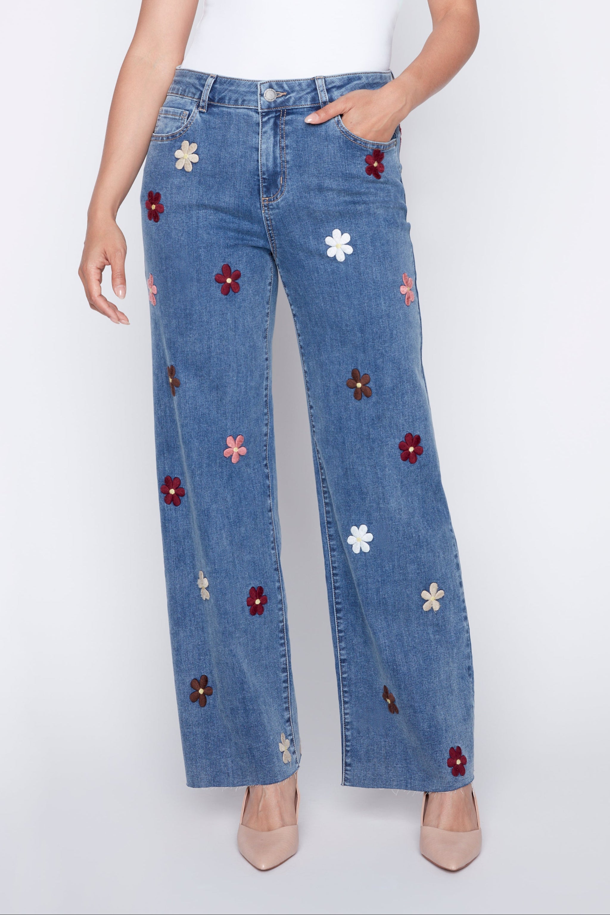 Flower embroidery jean