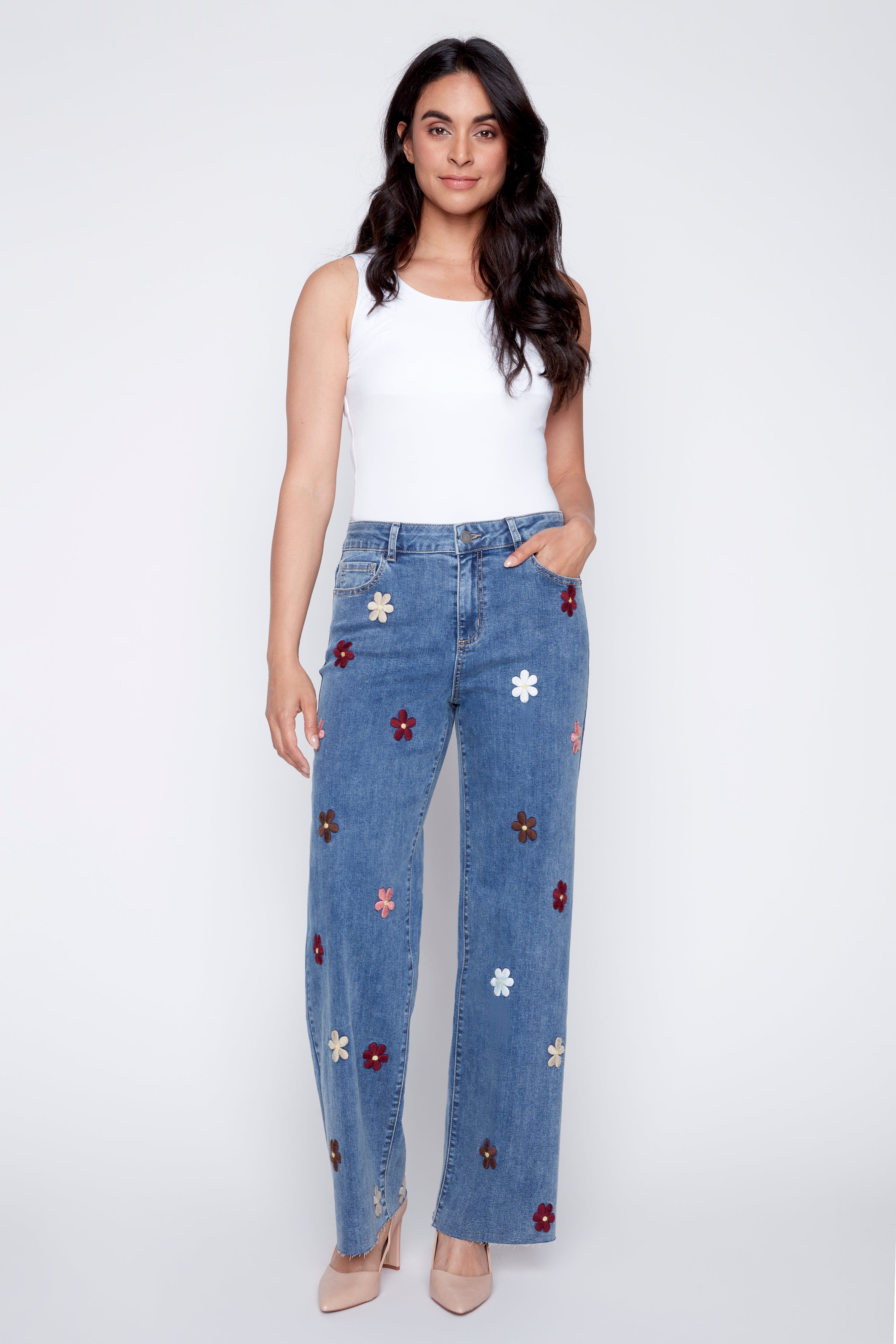 Flower embroidery jean