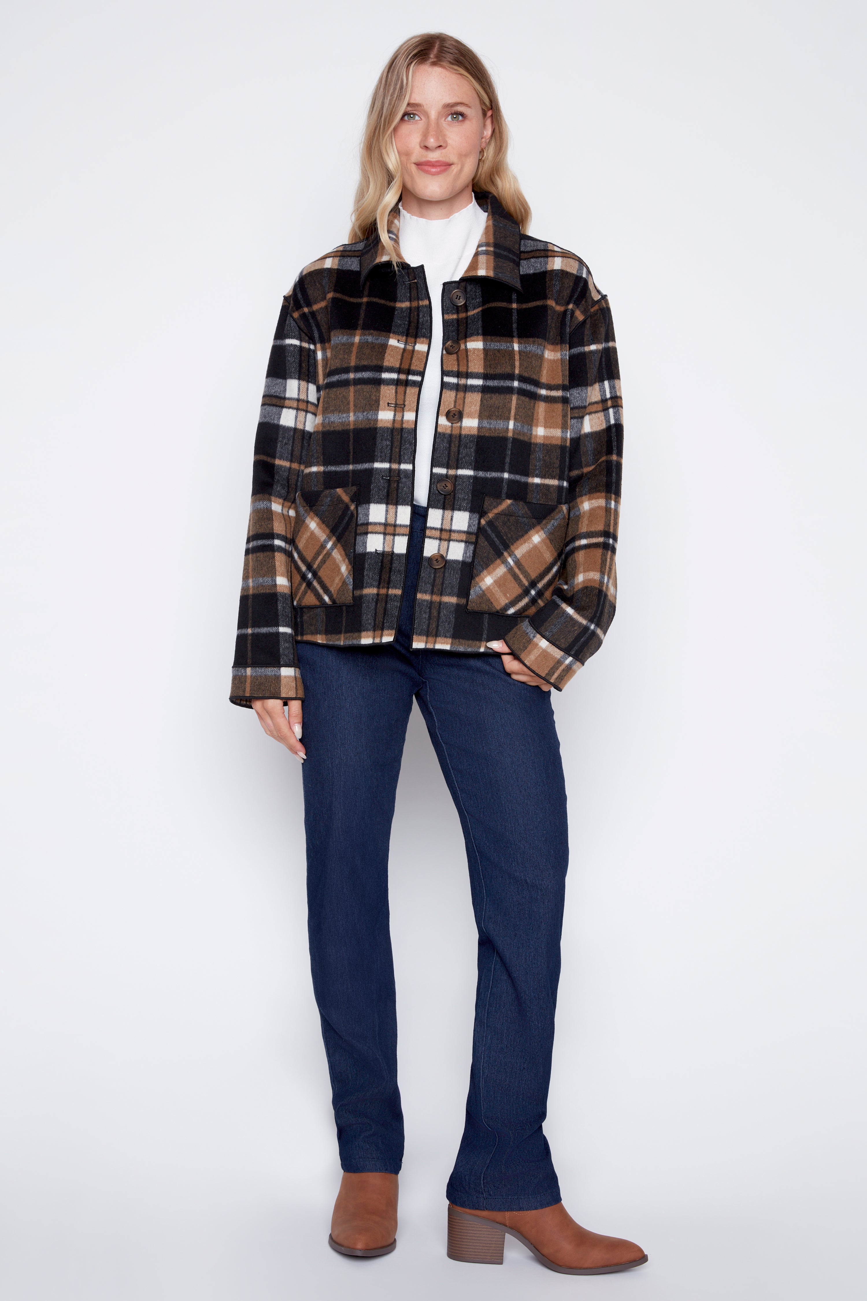 Reversible plaid wool blend jacket