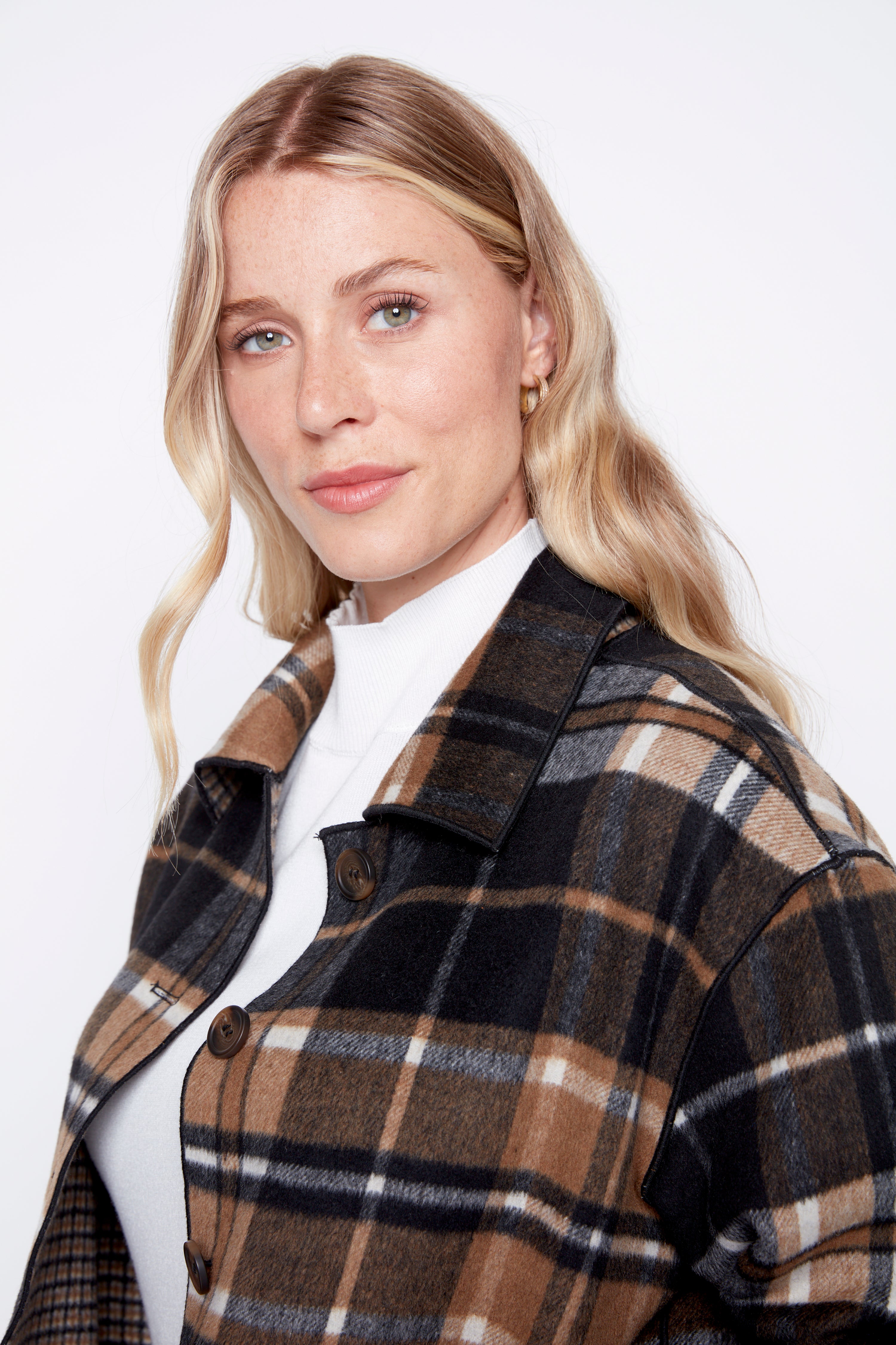 Reversible plaid wool blend jacket