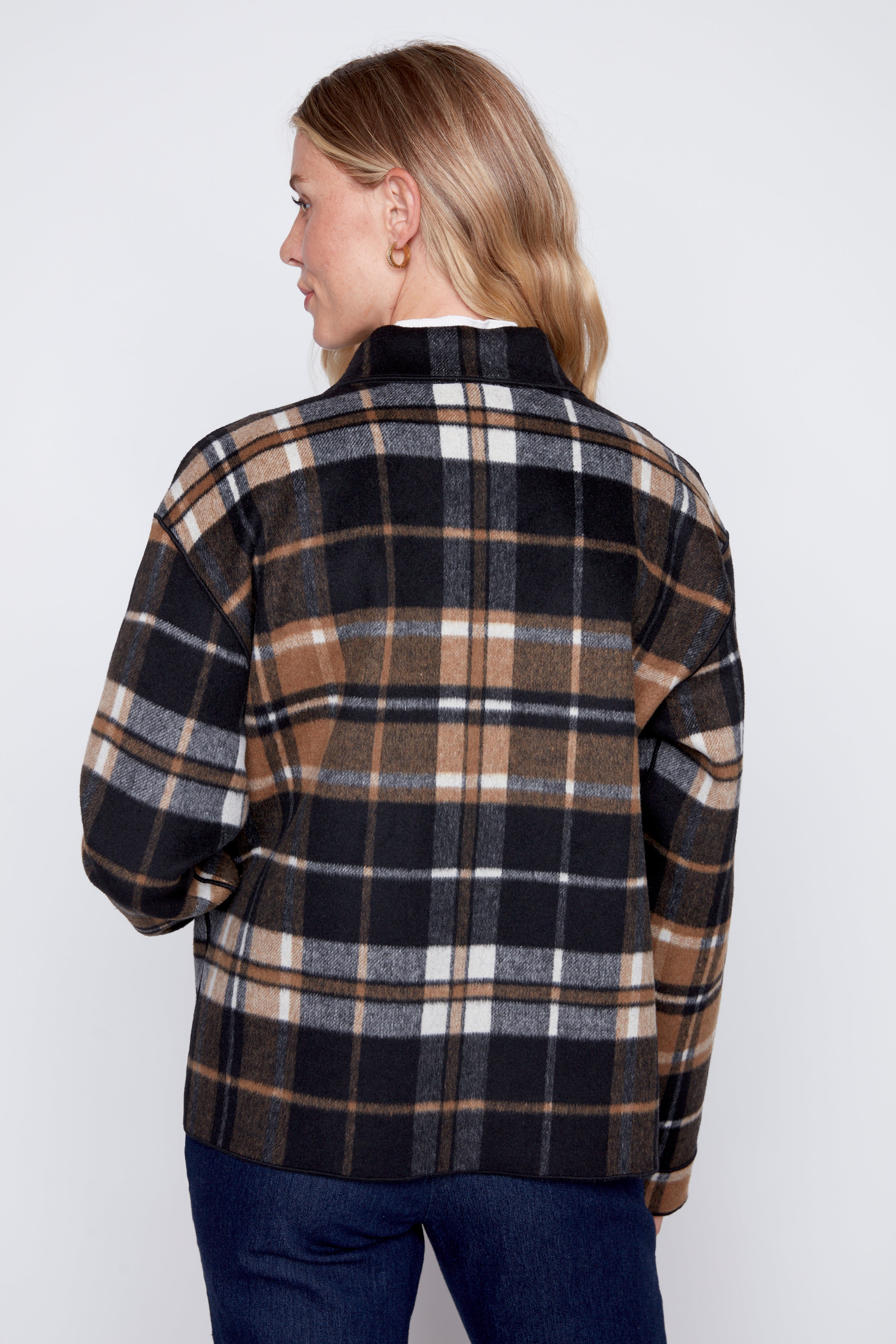 Reversible plaid wool blend jacket