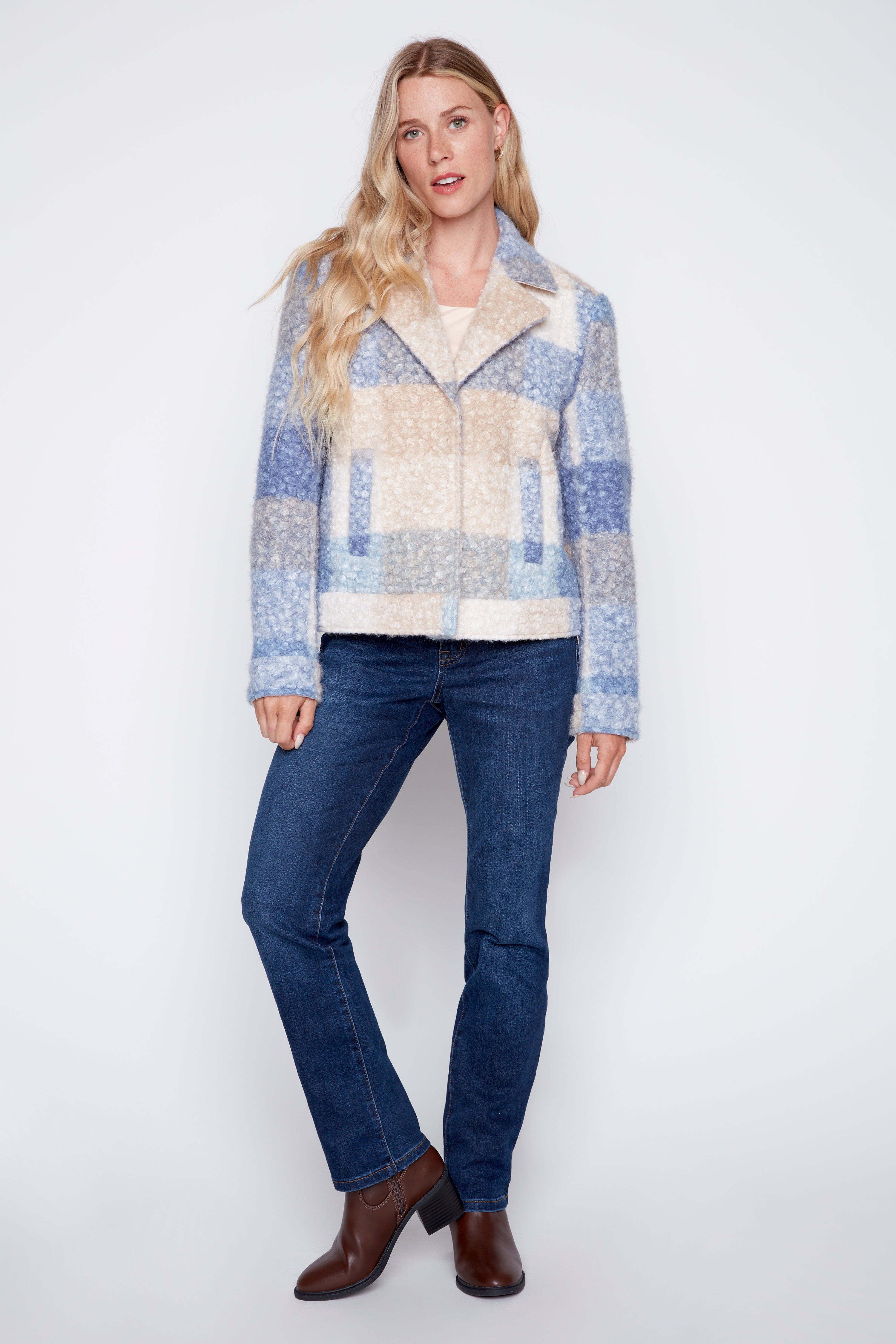 Plaid boucle short jacket