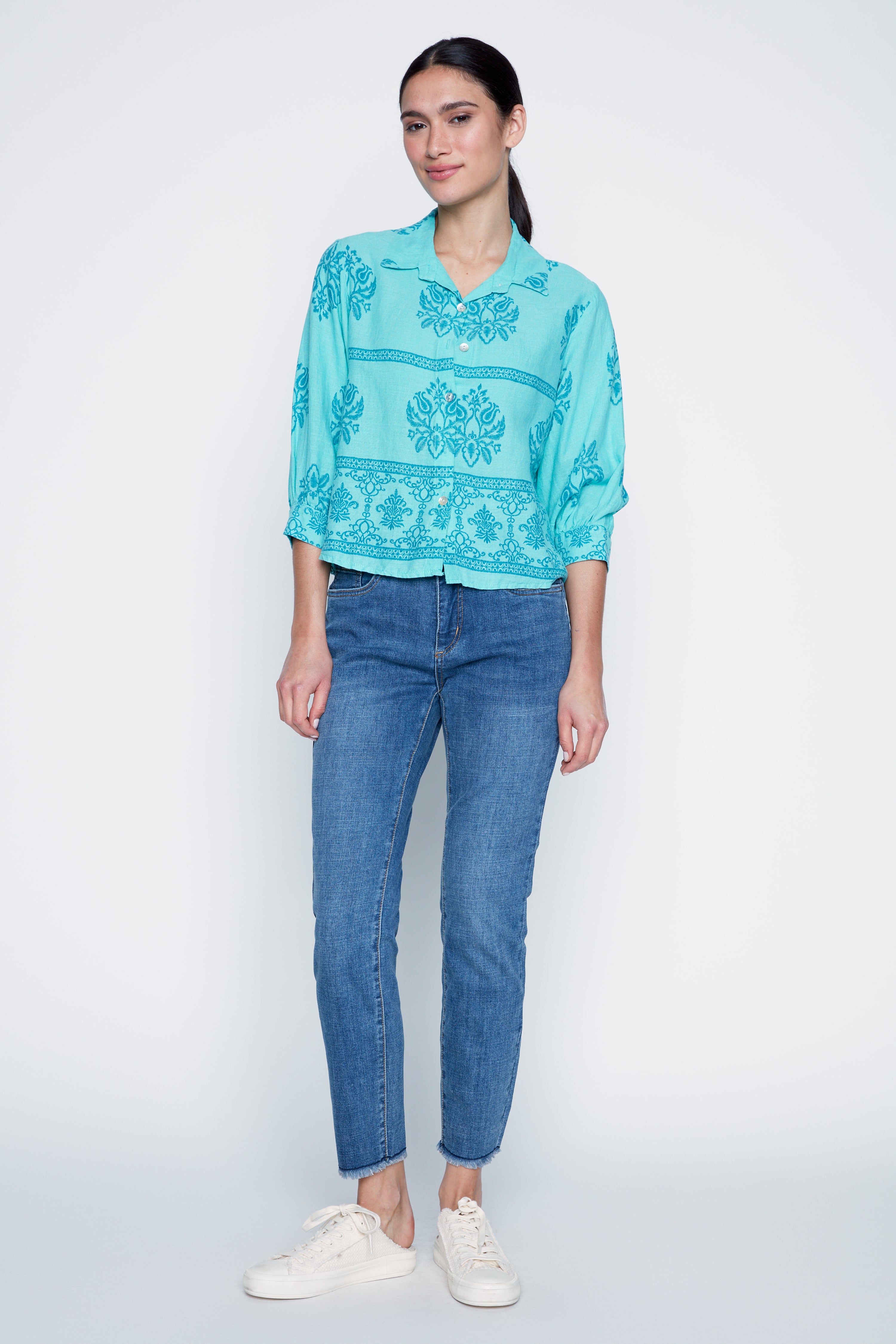 Printed linen blouse
