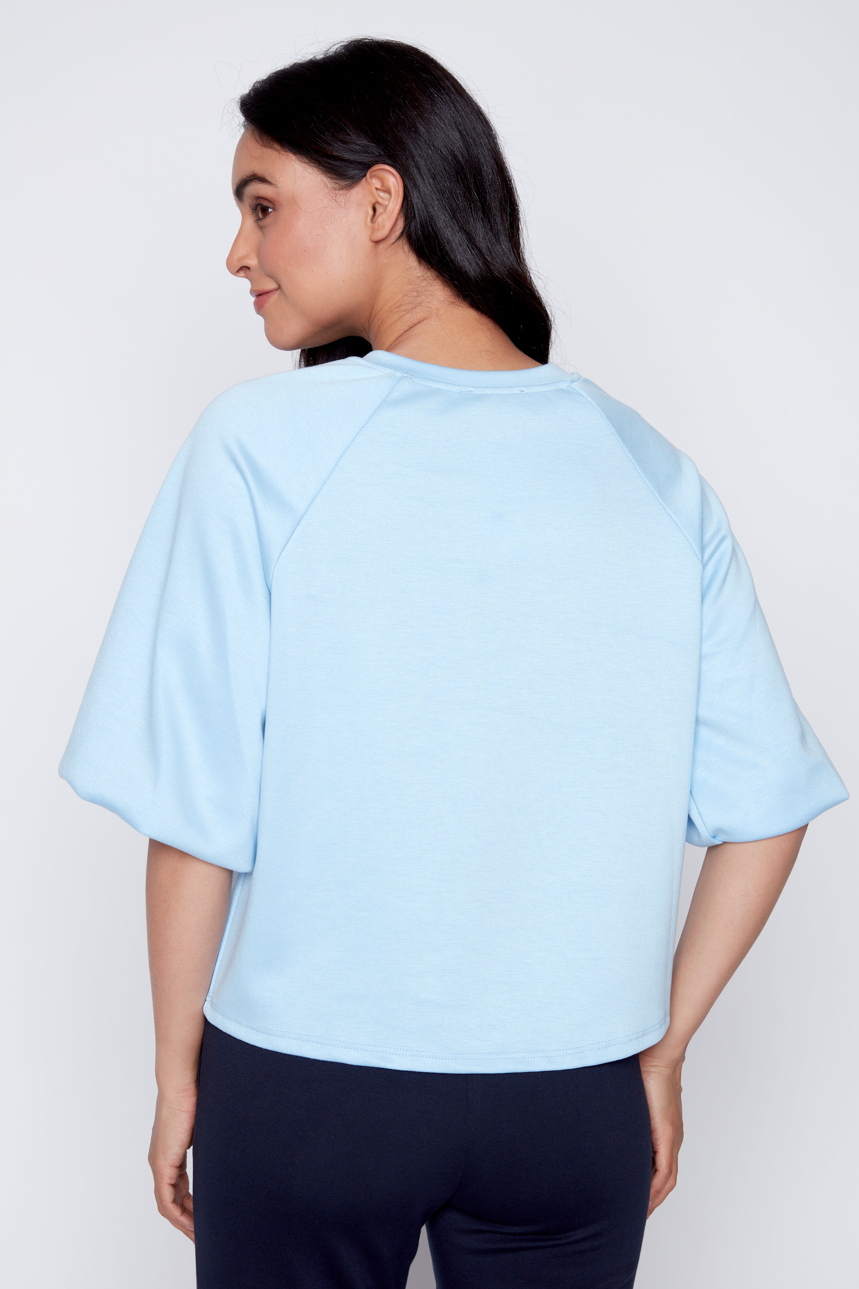 Puff sleeve top with bow detail