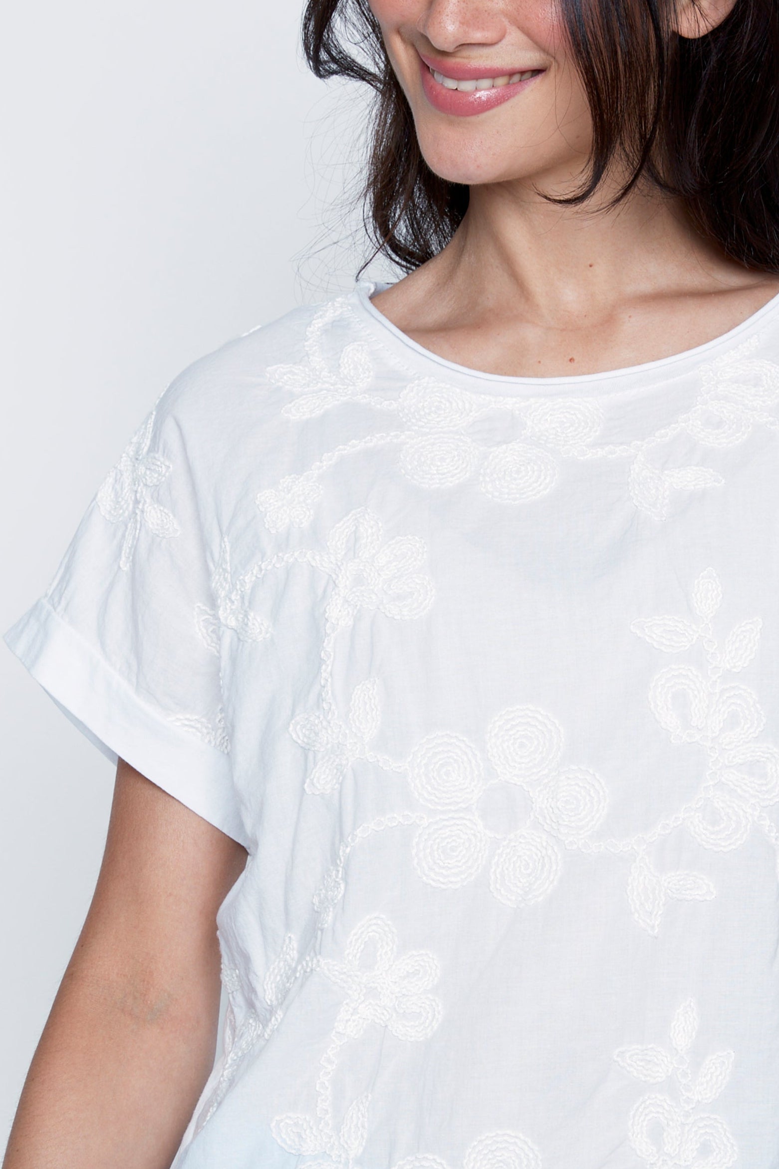 Floral embroidery cotton blouse