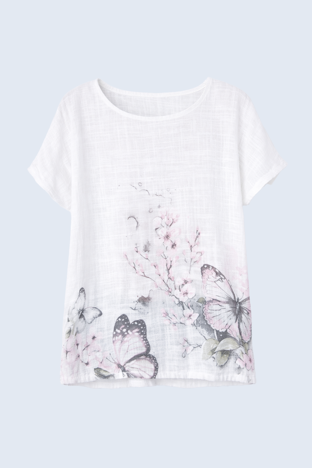 Butterfly print cotton gauze top