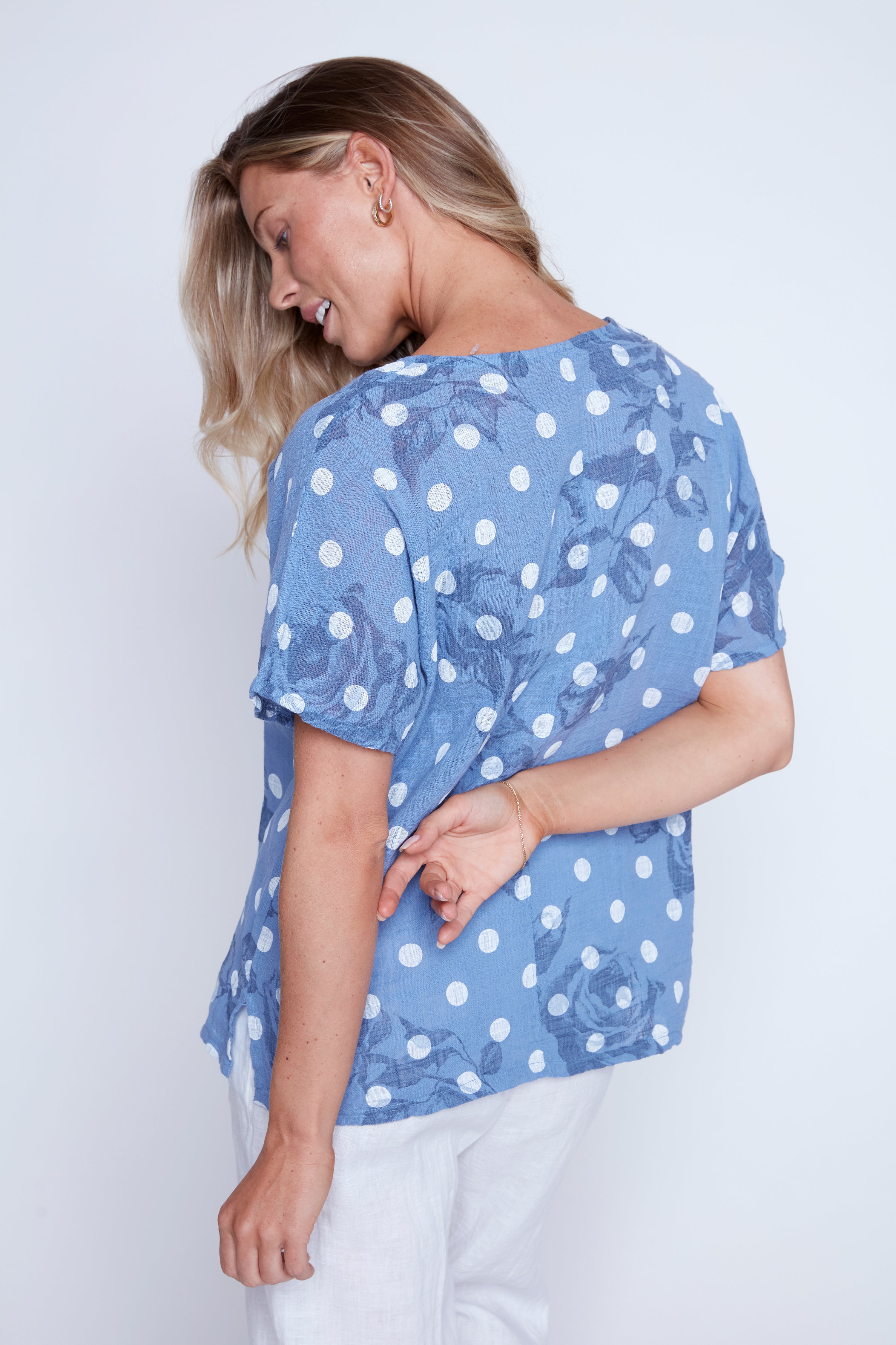 Dot print cotton gauze top