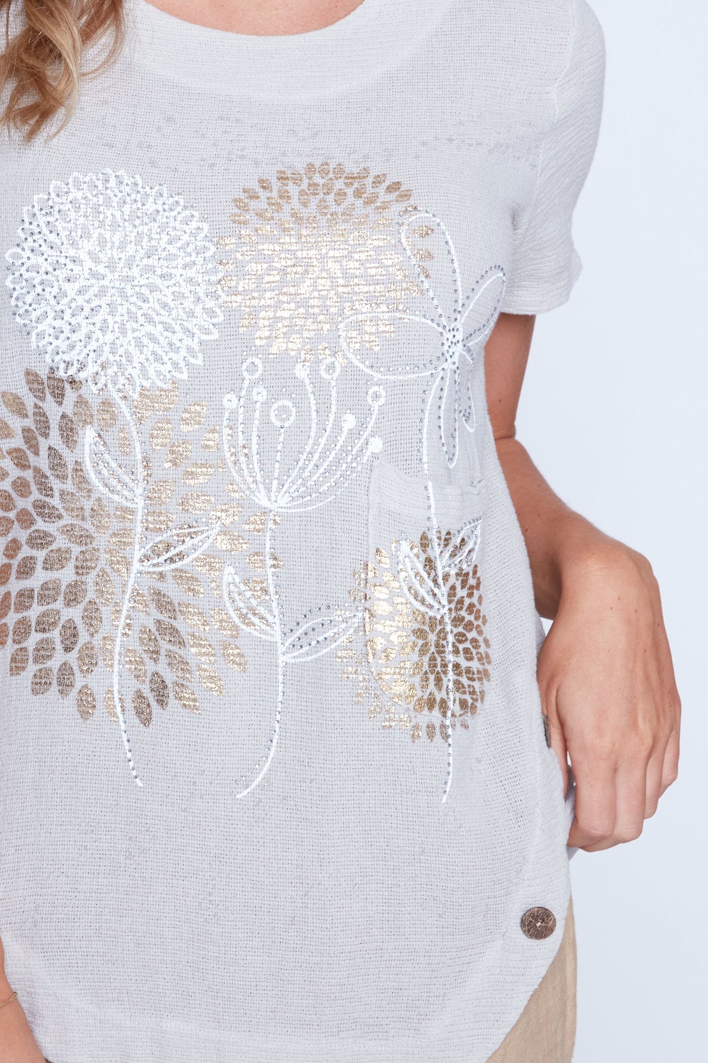 Abstract botanical print cotton gauze top