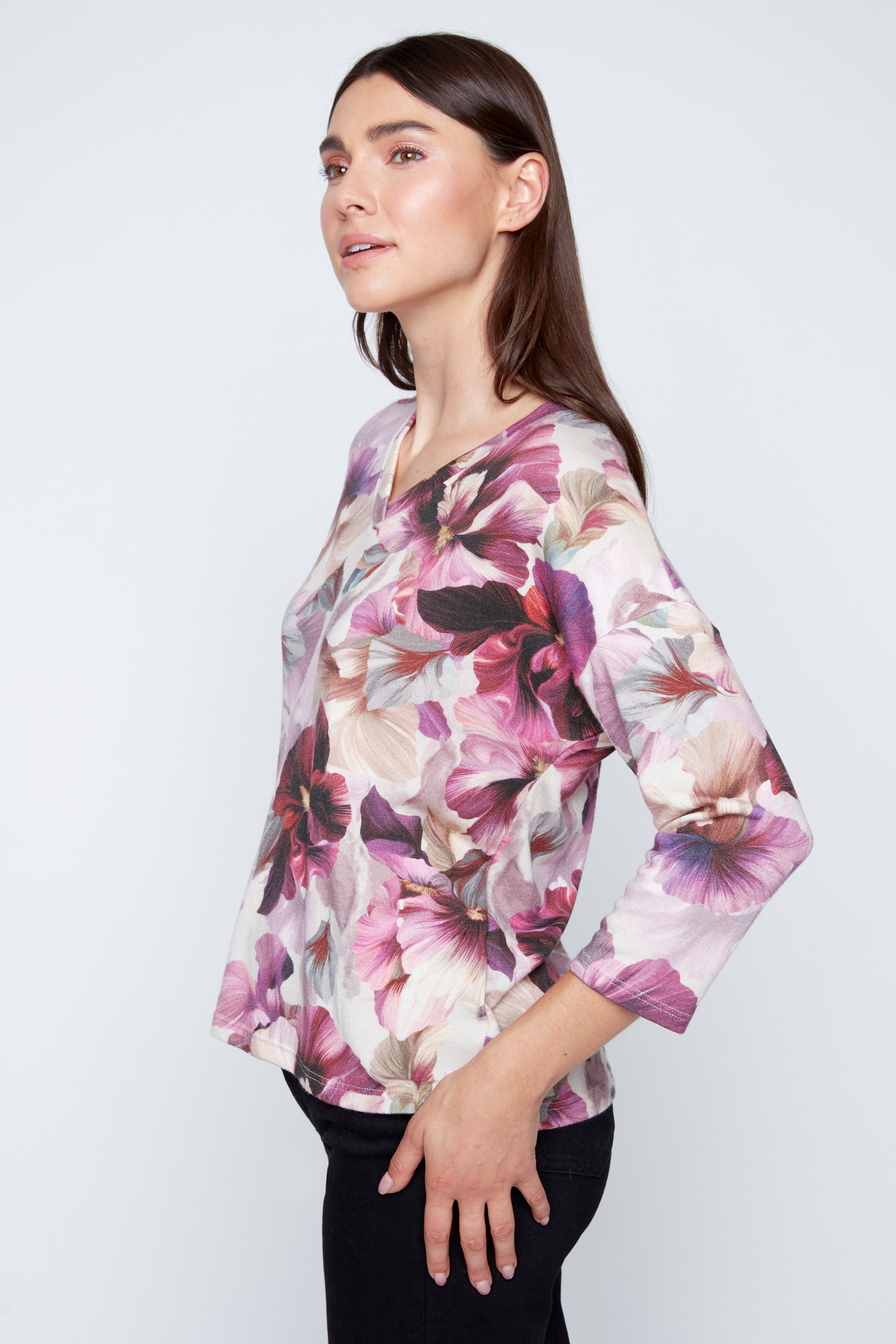 Watercolor floral knit top