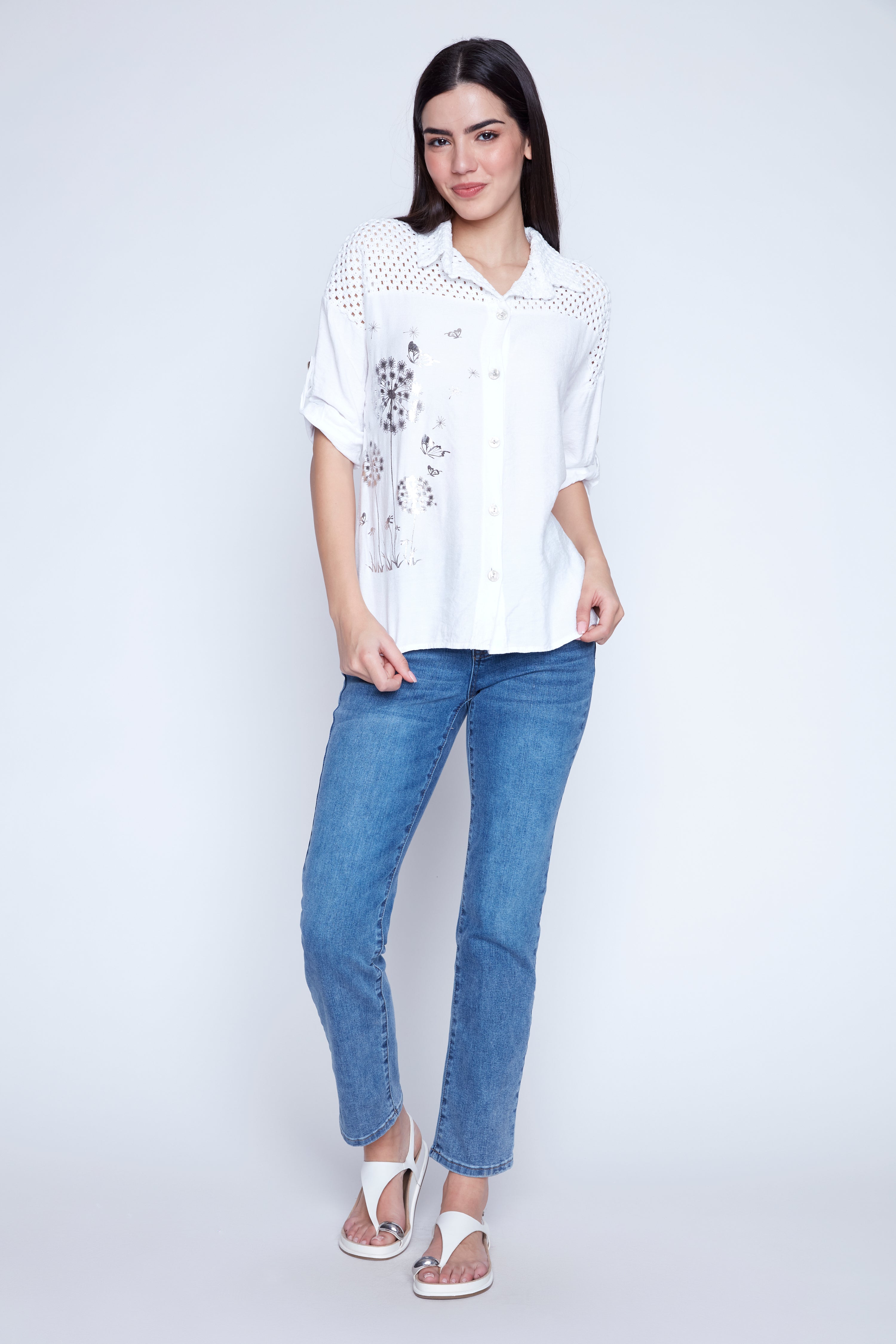 Air flow blouse with crochet trim