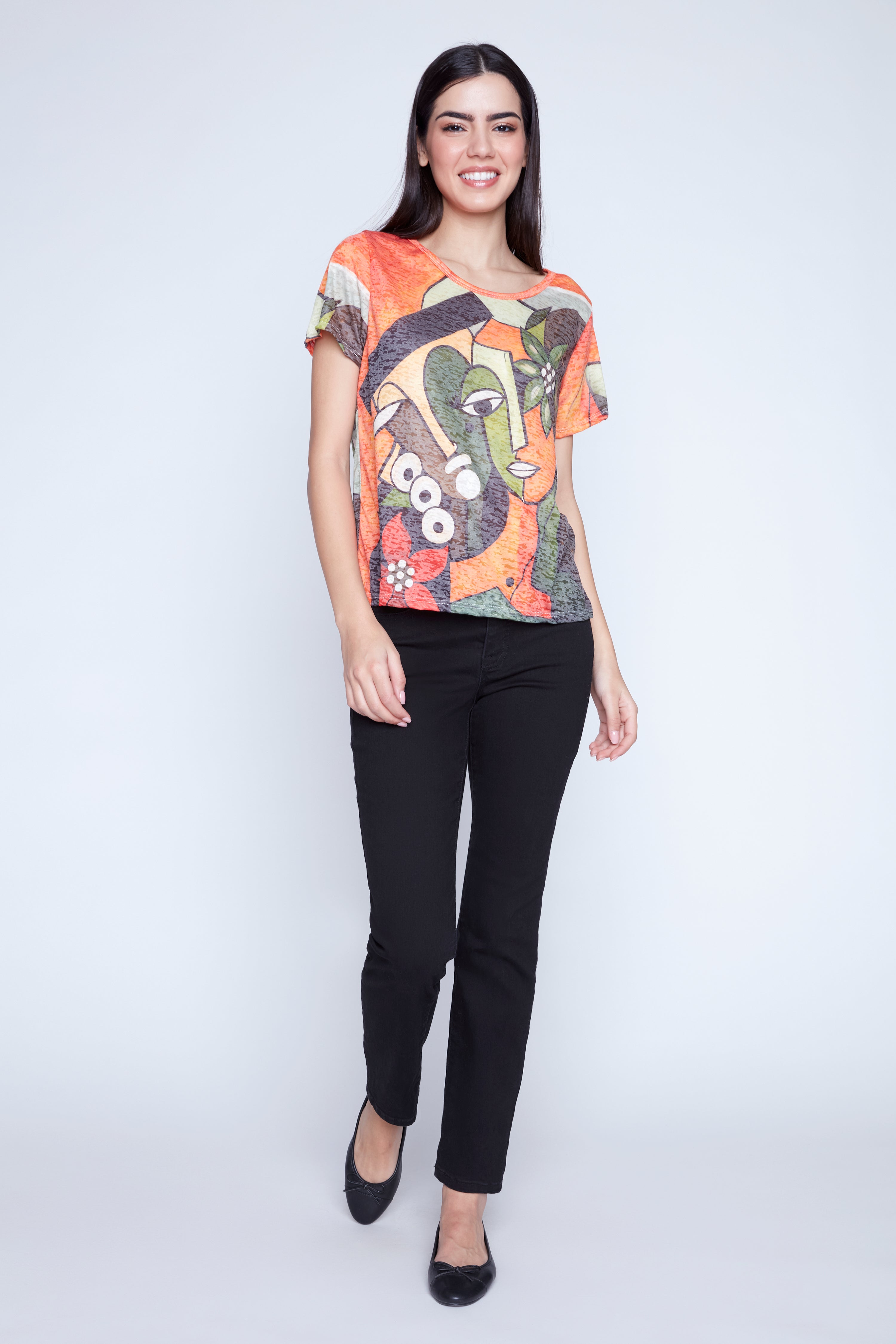 Picasso print burn out t-shirt