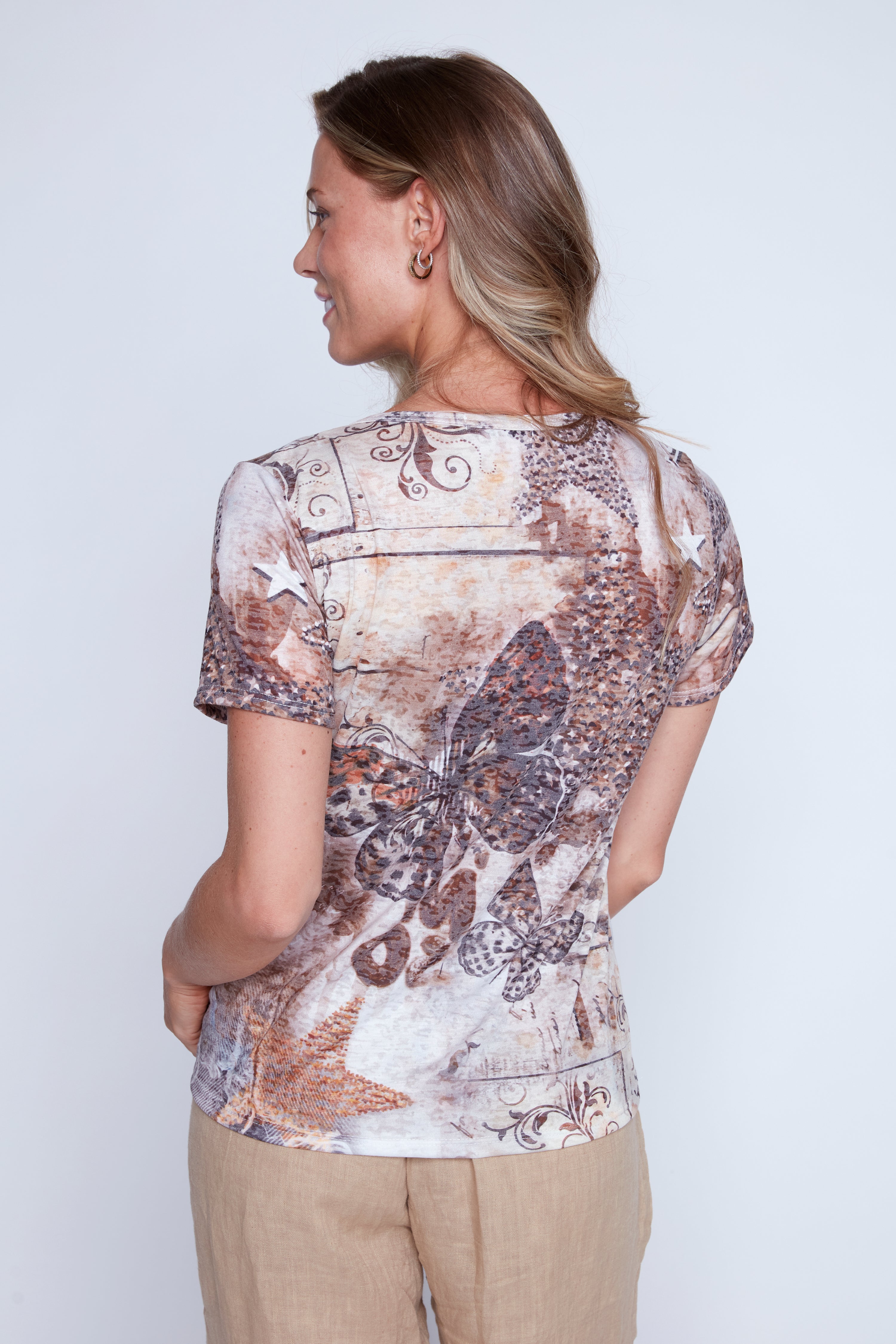 Butterfly print burn out t-shirt