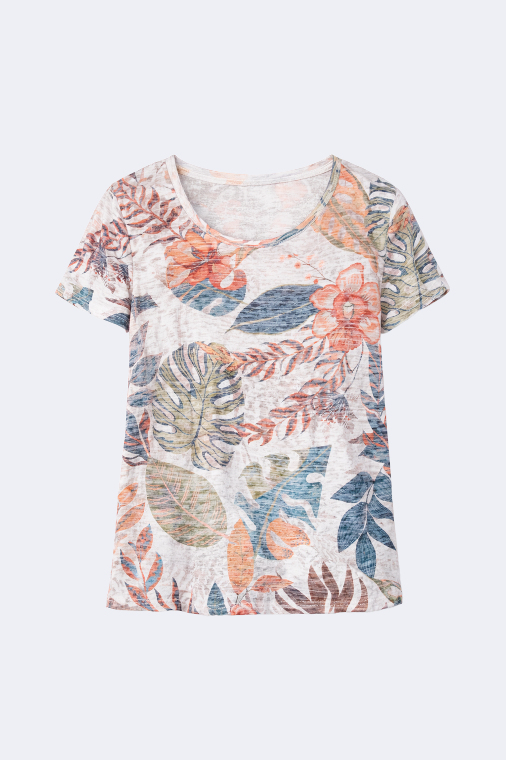 Tropical print burn out t-shirt