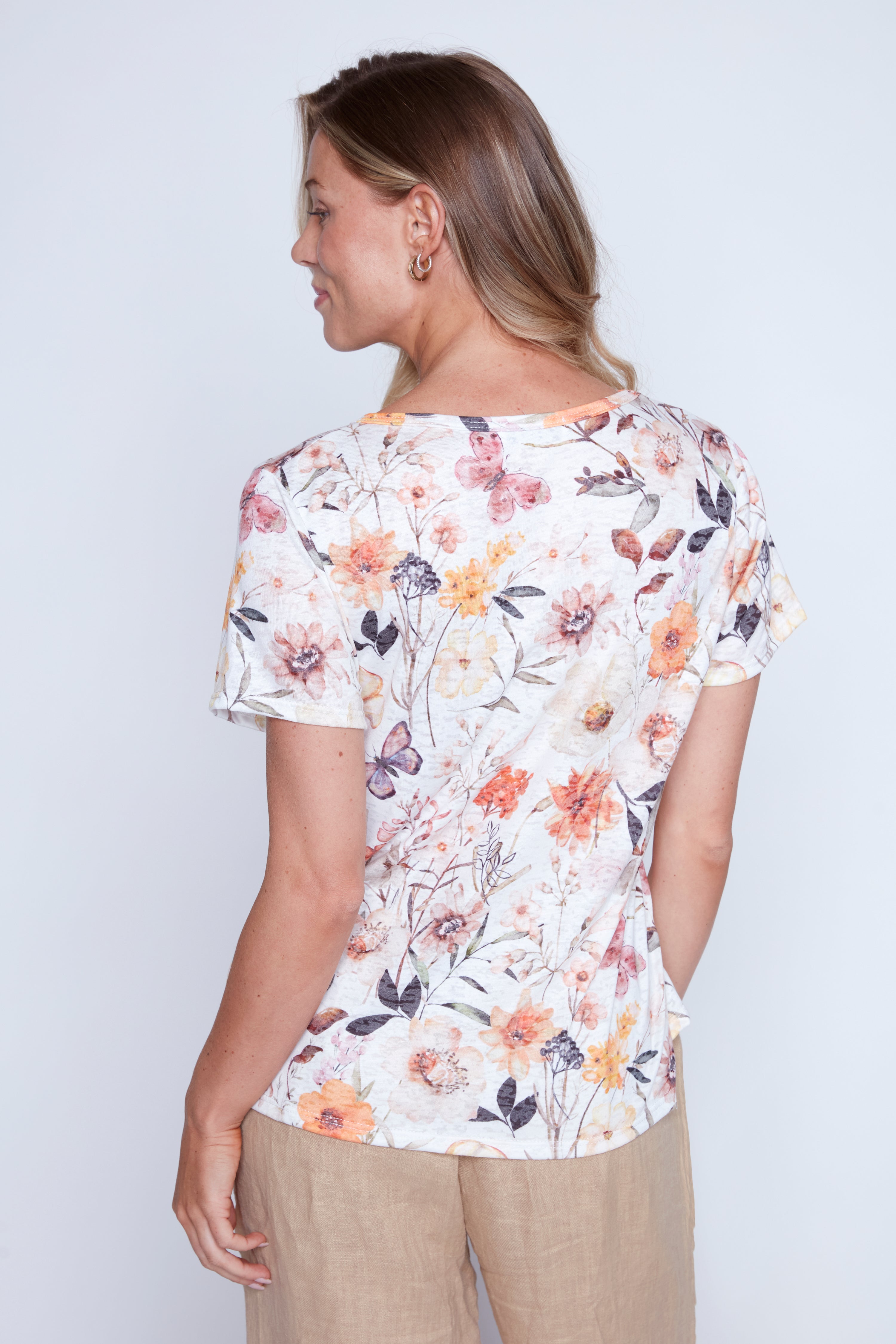 Summer garden print burn out t-shirt