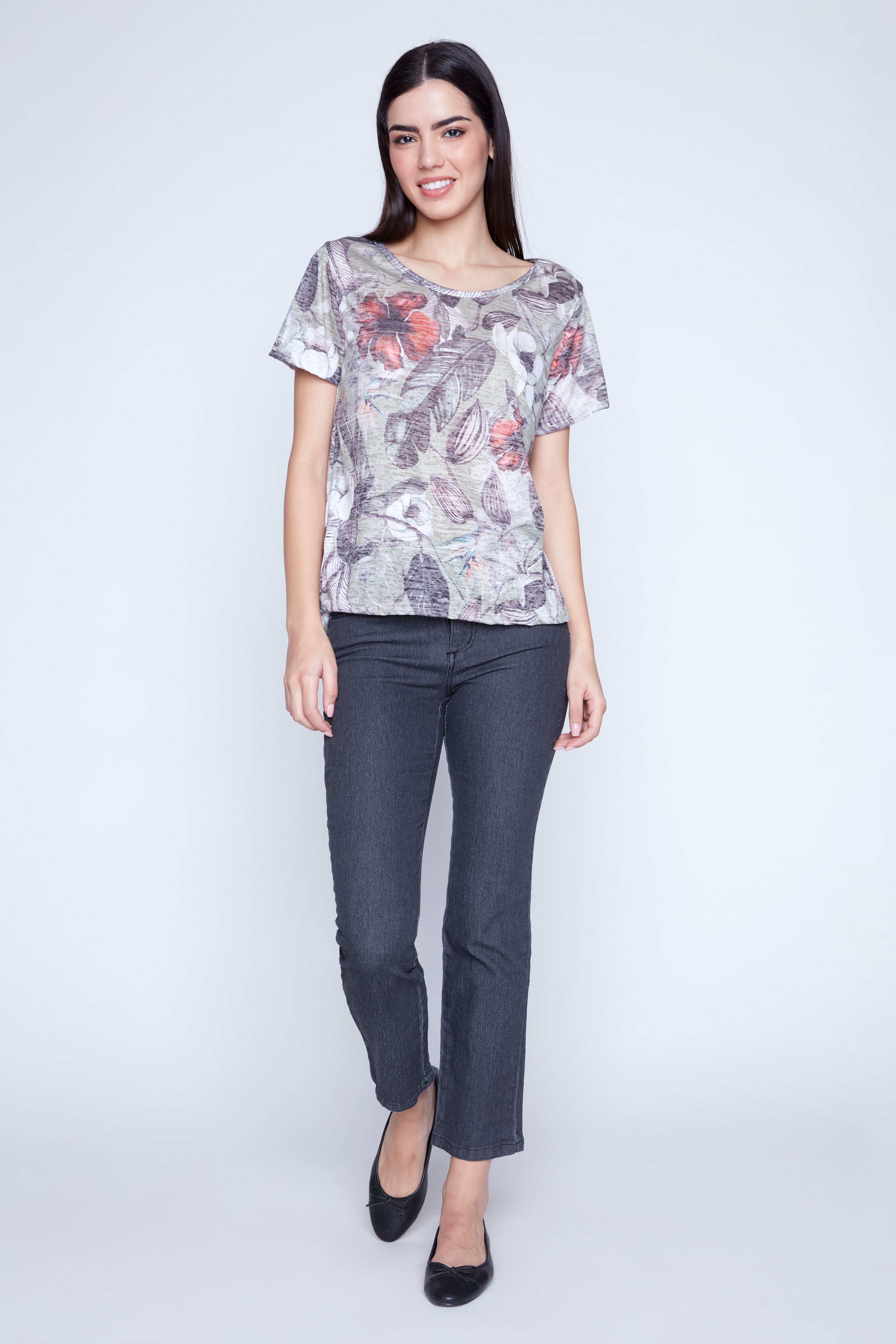Floral print burn out t-shirt