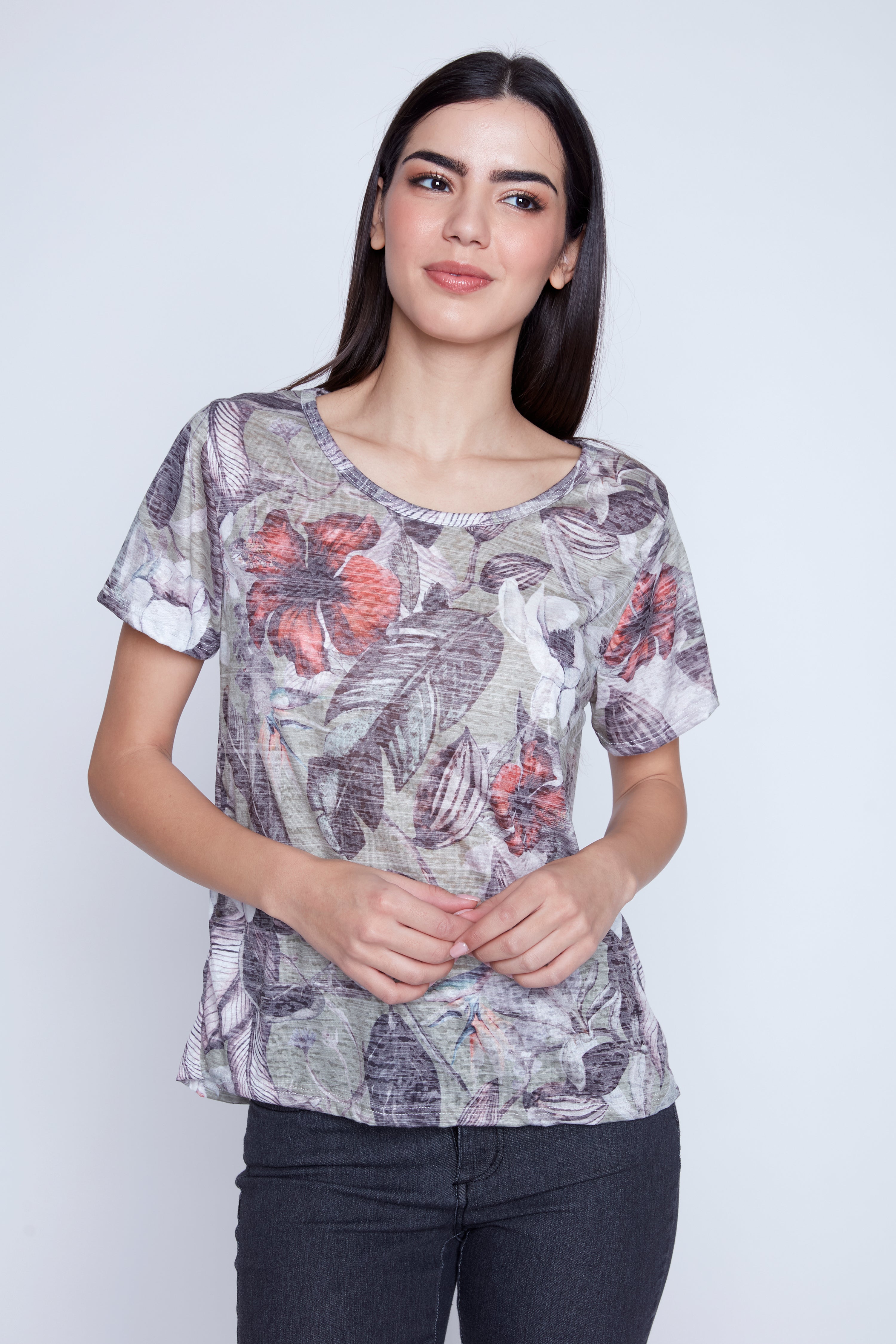 Floral print burn out t-shirt