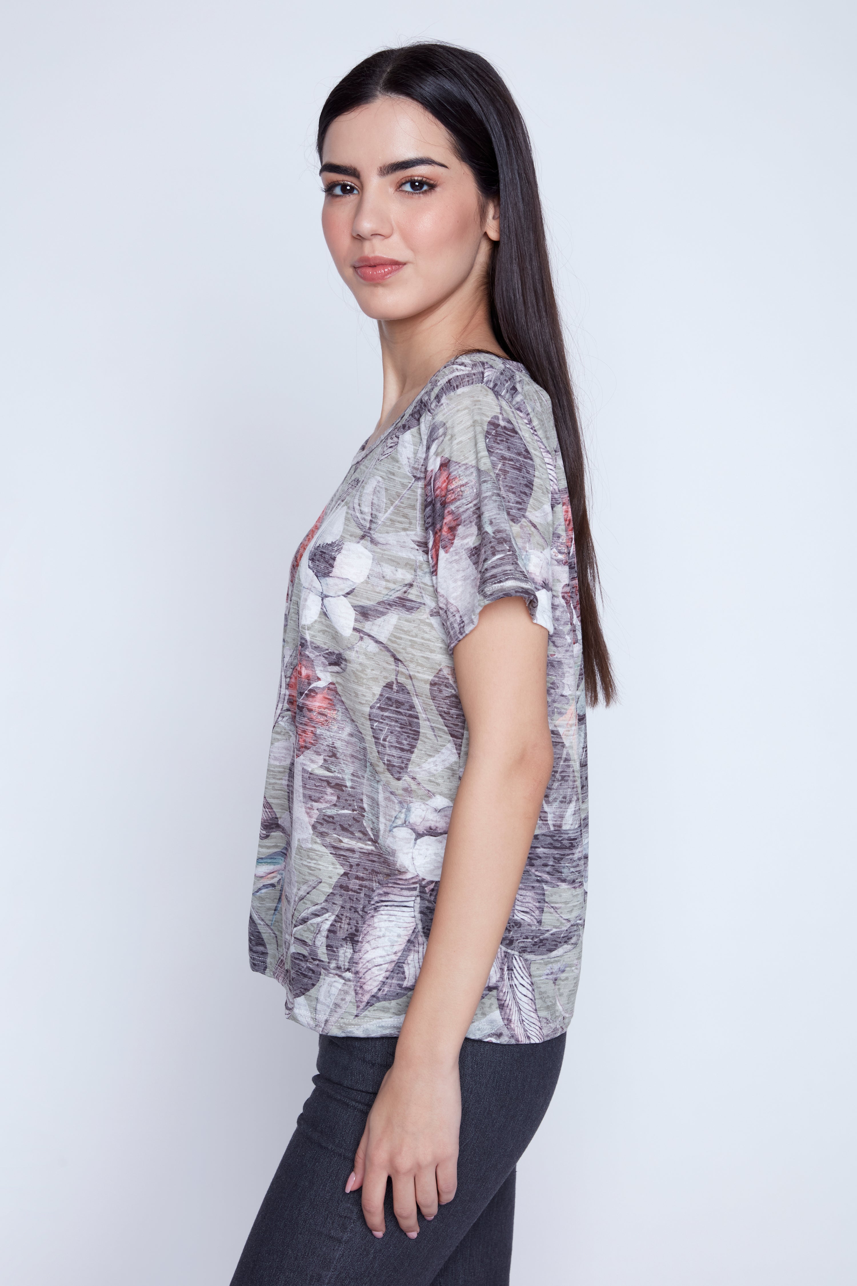 Floral print burn out t-shirt