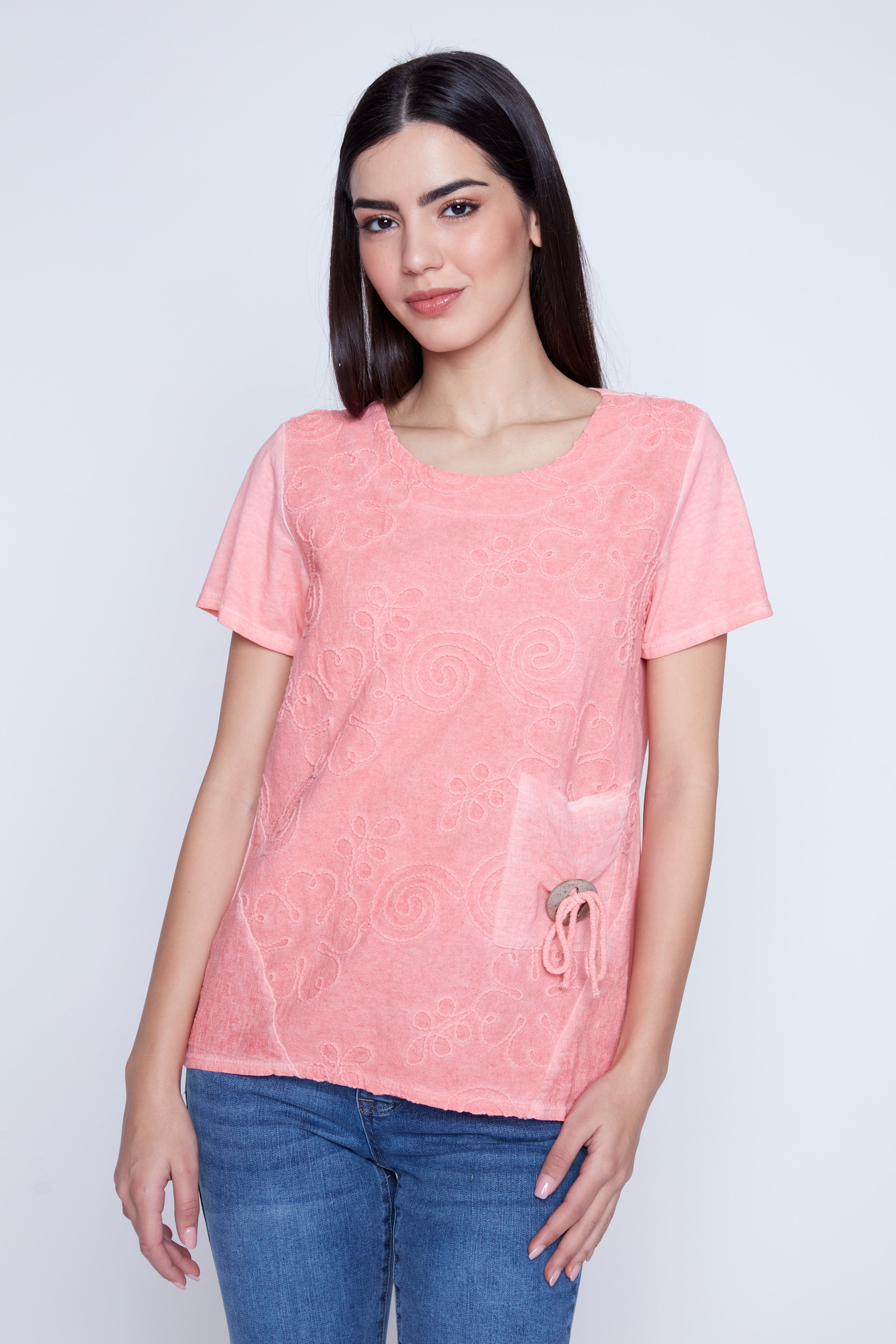 Embroidered cotton blend top