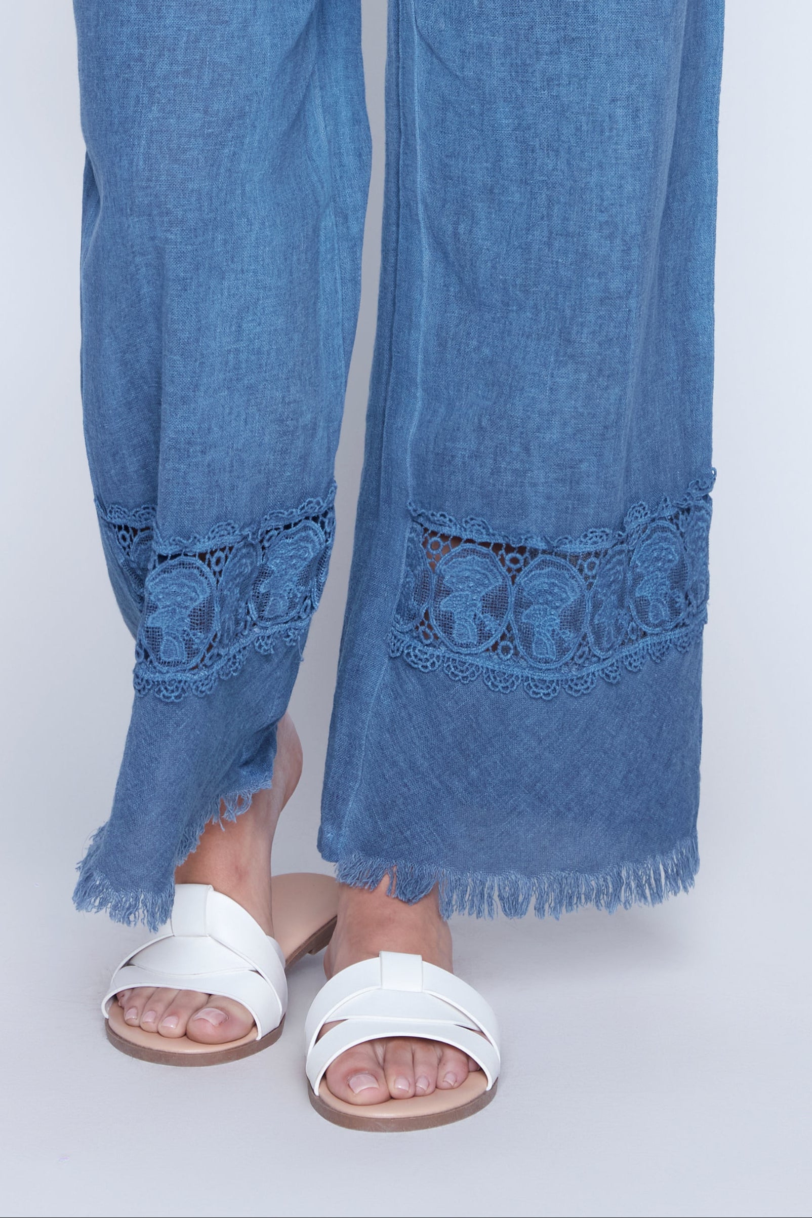 Lace trim wide leg pant
