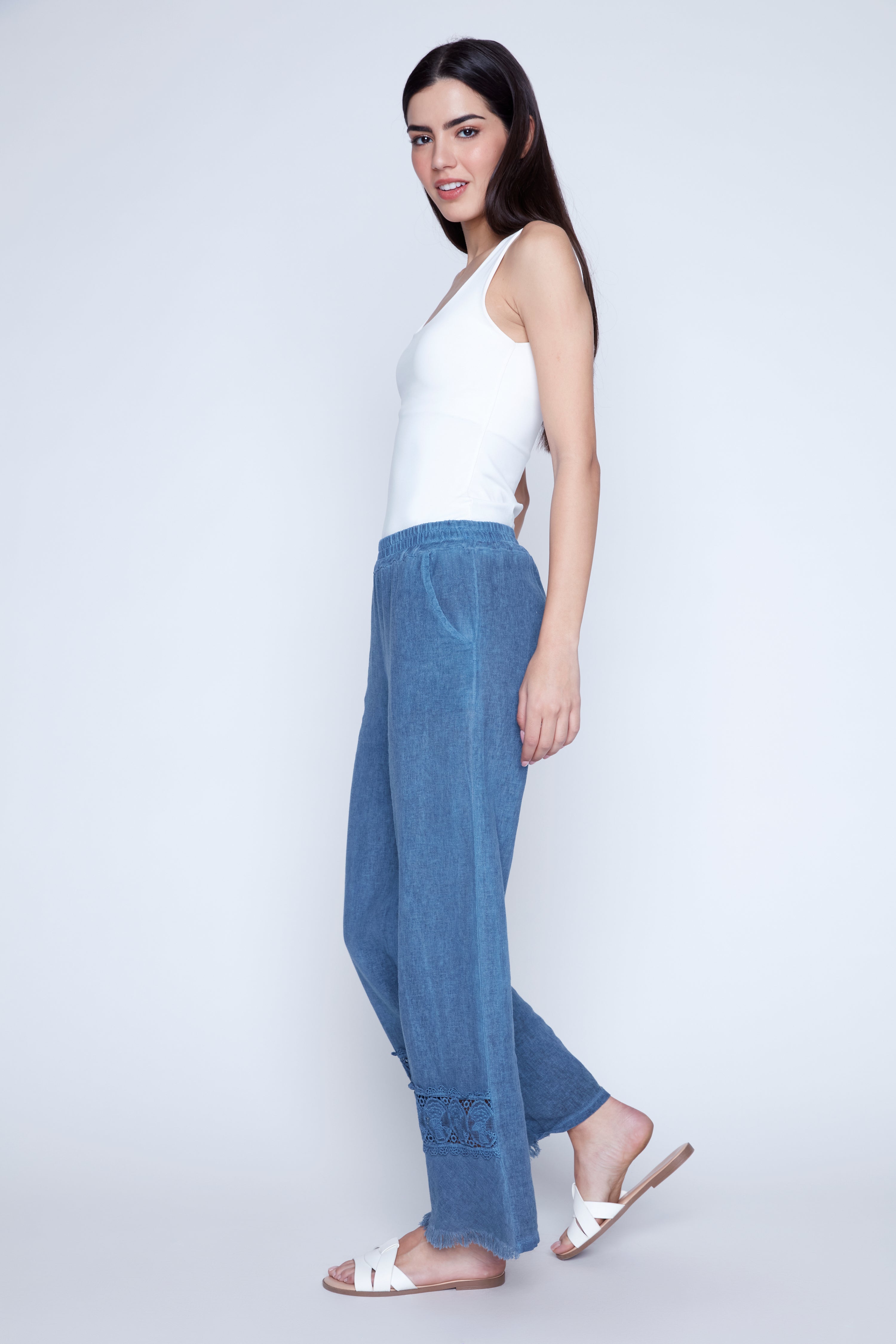 Lace trim wide leg pant